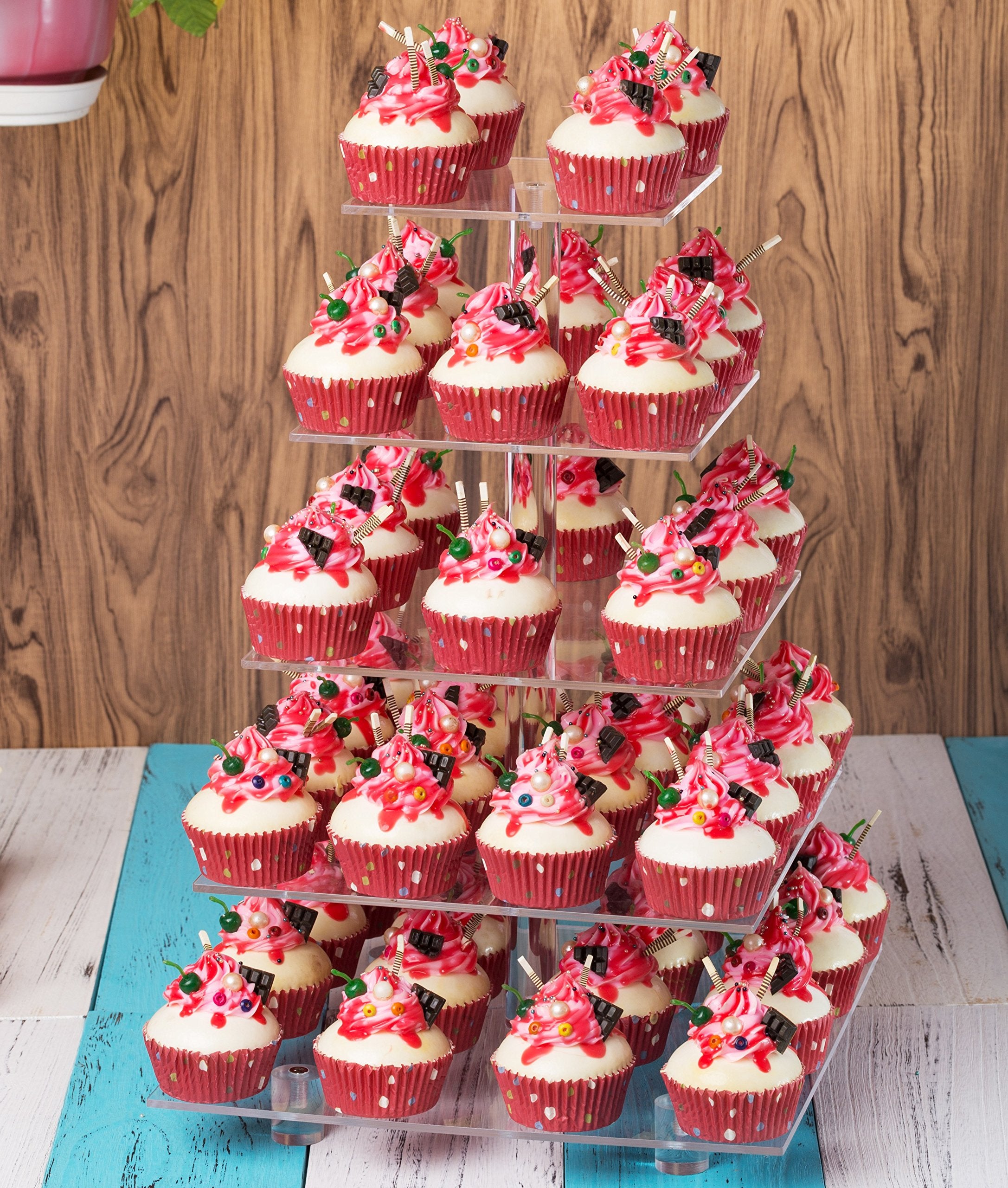 Yestbuy Cupcake Stand, 5 Tier Square Cupcake Tree Tower, Clear Cupcake Holder, Pastry Display Rack For Party, Wedding, Baby Show