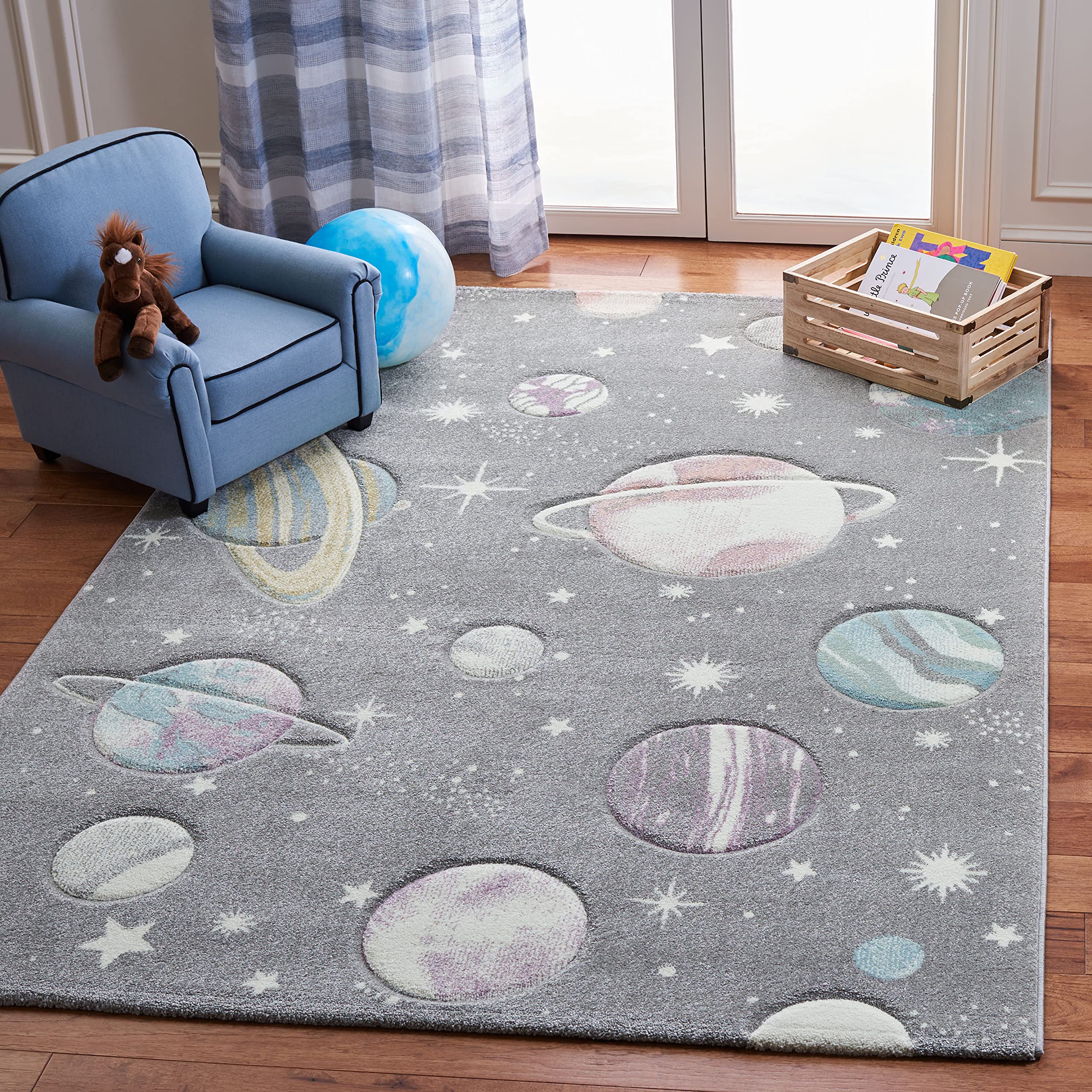 SAFAVIEH Carousel Kids Collection Area Rug - 53 x 76, Grey & Lavender, Non-Shedding & Easy Care, Ideal for High Traffic Areas 