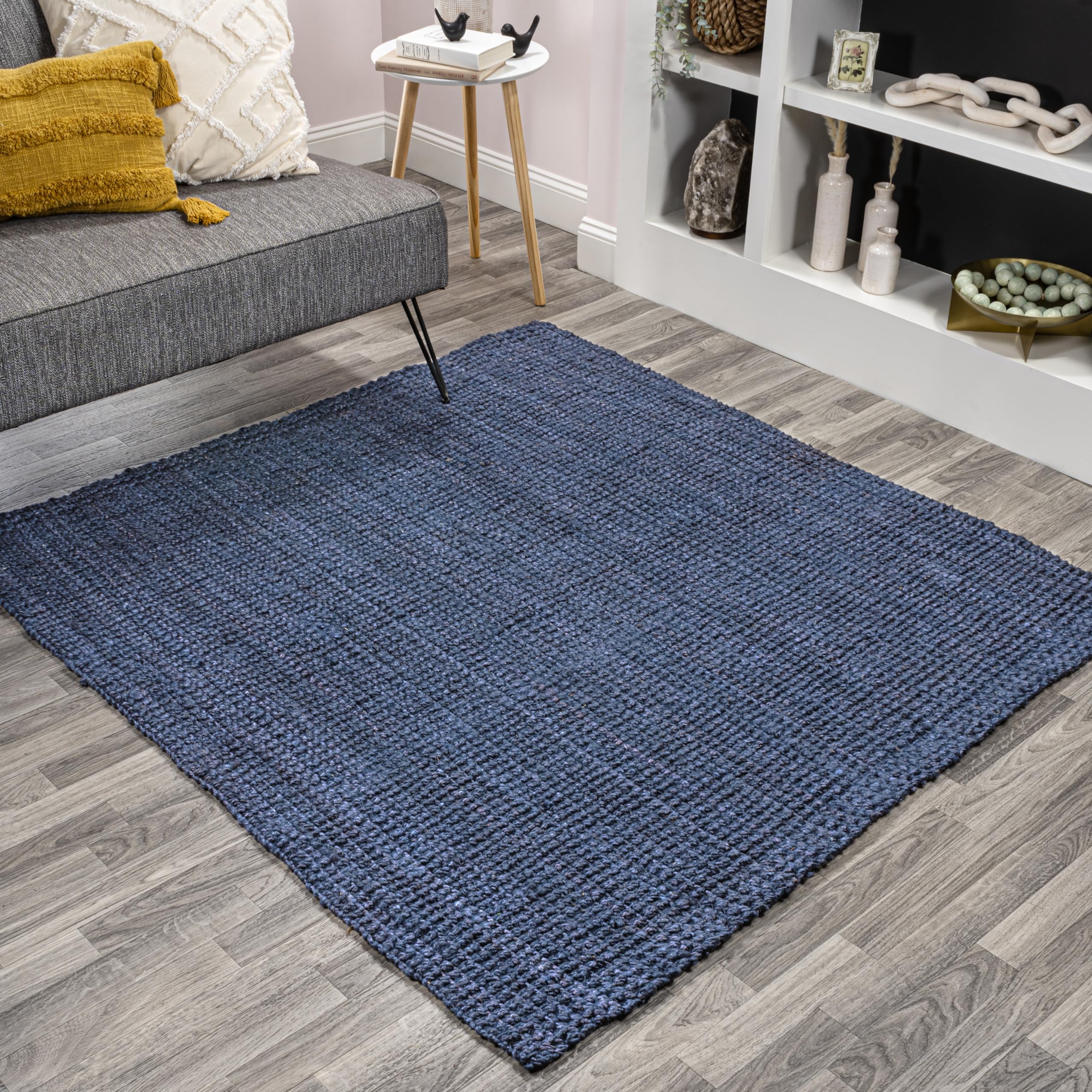 JONATHAN Y NRF102D-6SQ Pata Hand Woven Chunky Jute Navy 6 Square Area Rug, Bohemian, Transitional, Rustic for Home, Bedroom, Li