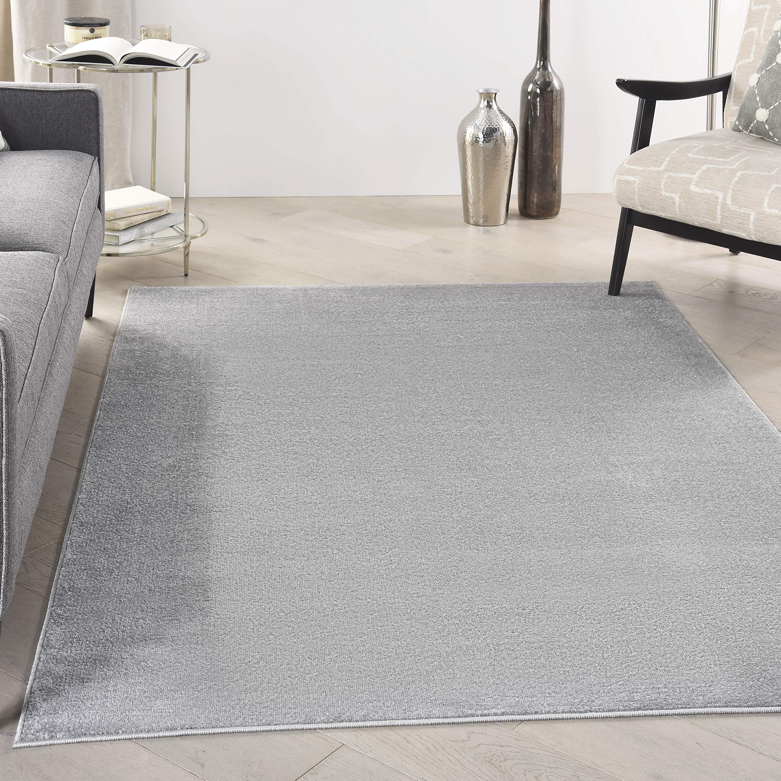 Nourison Home Essentials Solid Contemporary Silver Grey 4 X 6 Area Rug , 4 X 6
