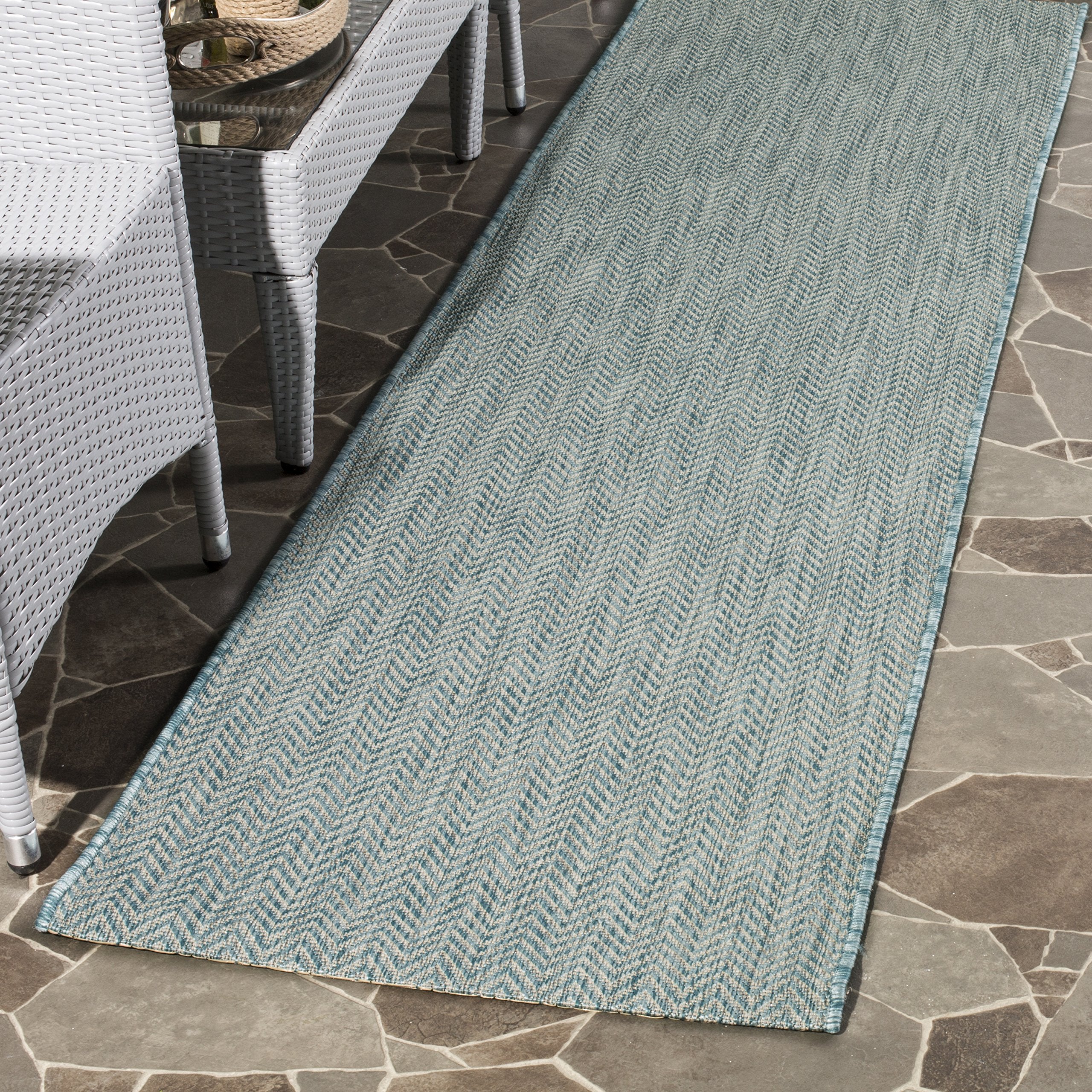 SAFAVIEH Courtyard Collection 23 x 14 Aqua/Grey CY8022 Indoor/ Outdoor Patio Backyard Mudroom Runner Rug