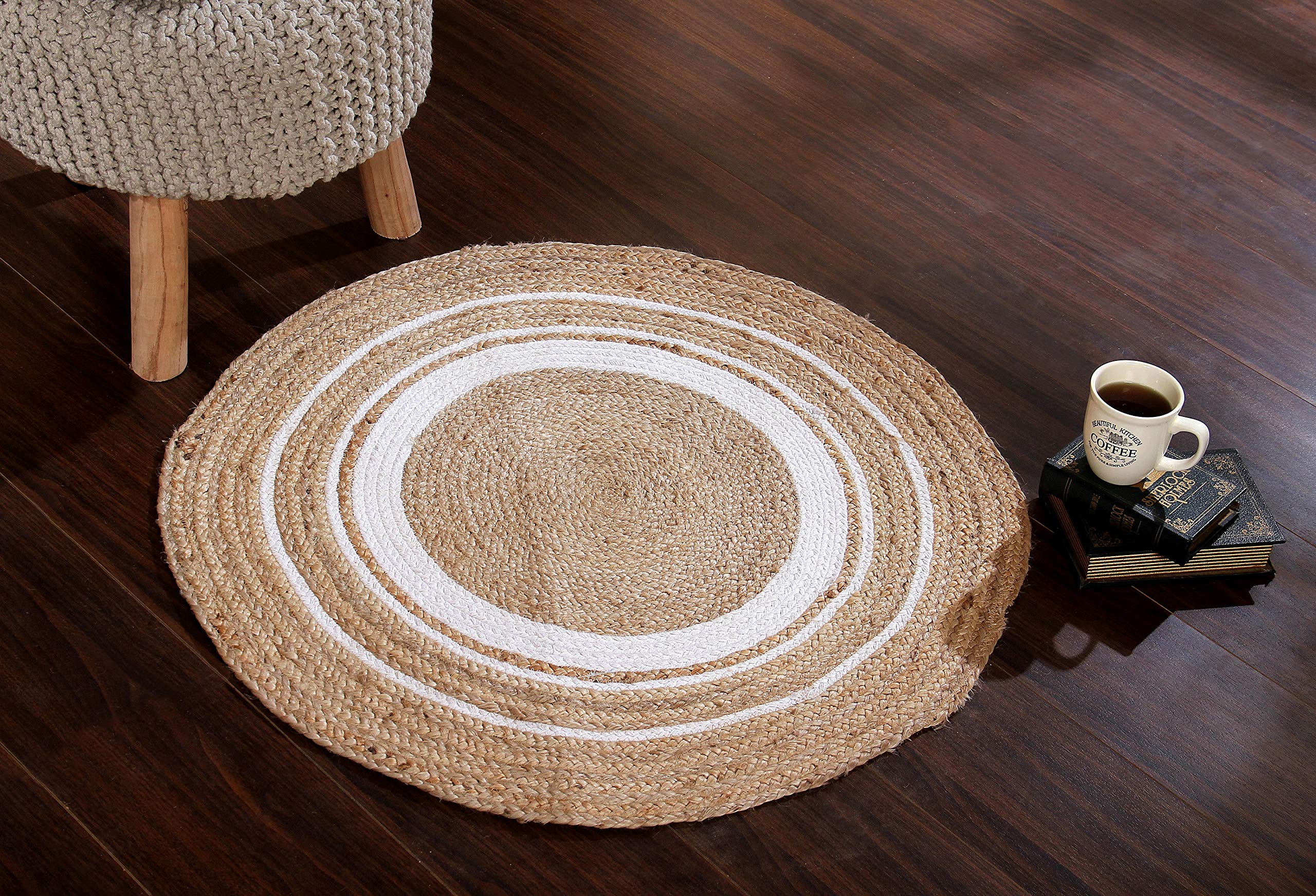 Sashaa World Indian Handmade Braided Jute Round Rugs For Home Dcor | Perfect For Living Room, Hallway, Bedroom, Or Dining Area |