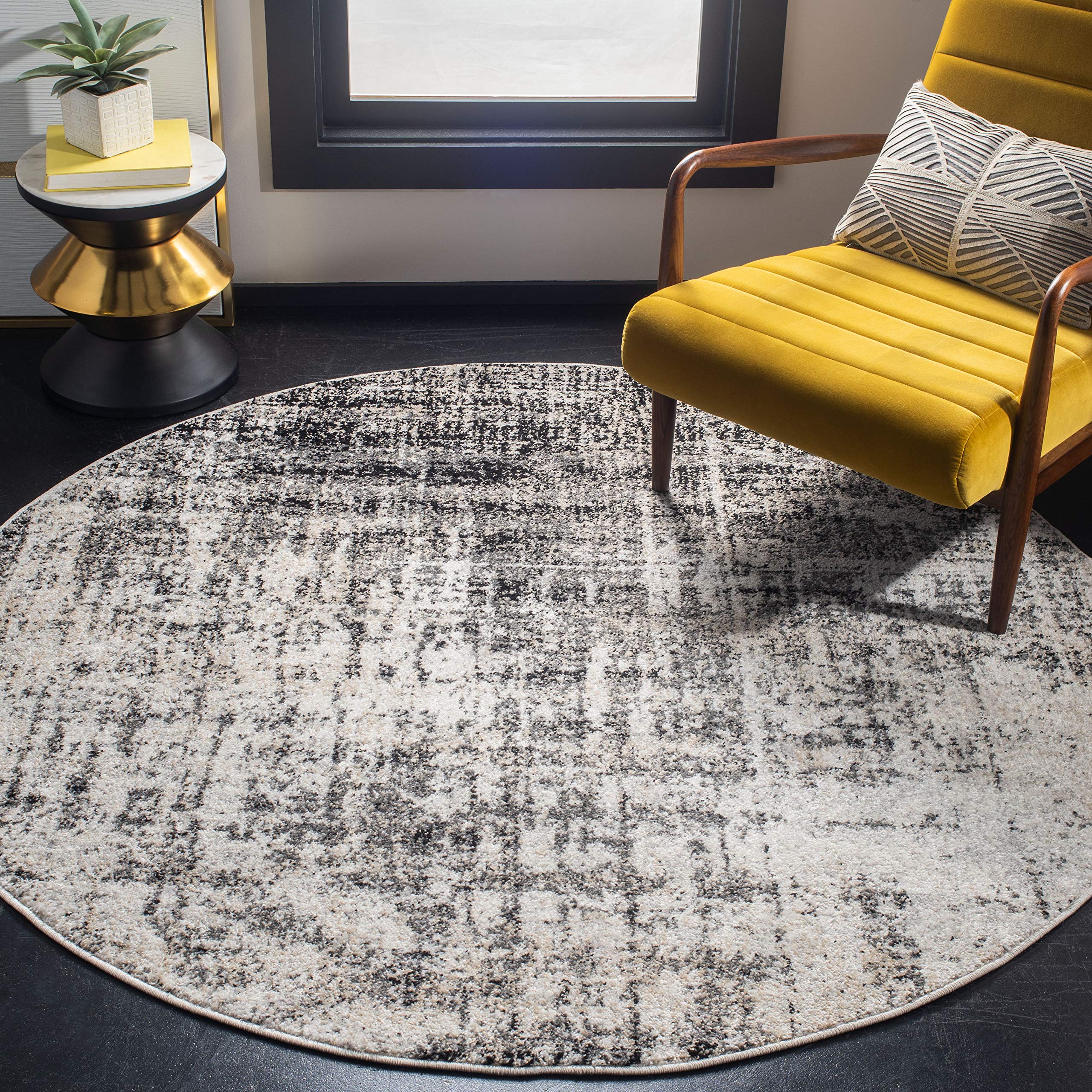 SAFAVIEH Adirondack Collection 4 Round Silver / Black ADR207D Modern Abstract Non-Shedding Dining Room Entryway Foyer Living Ro
