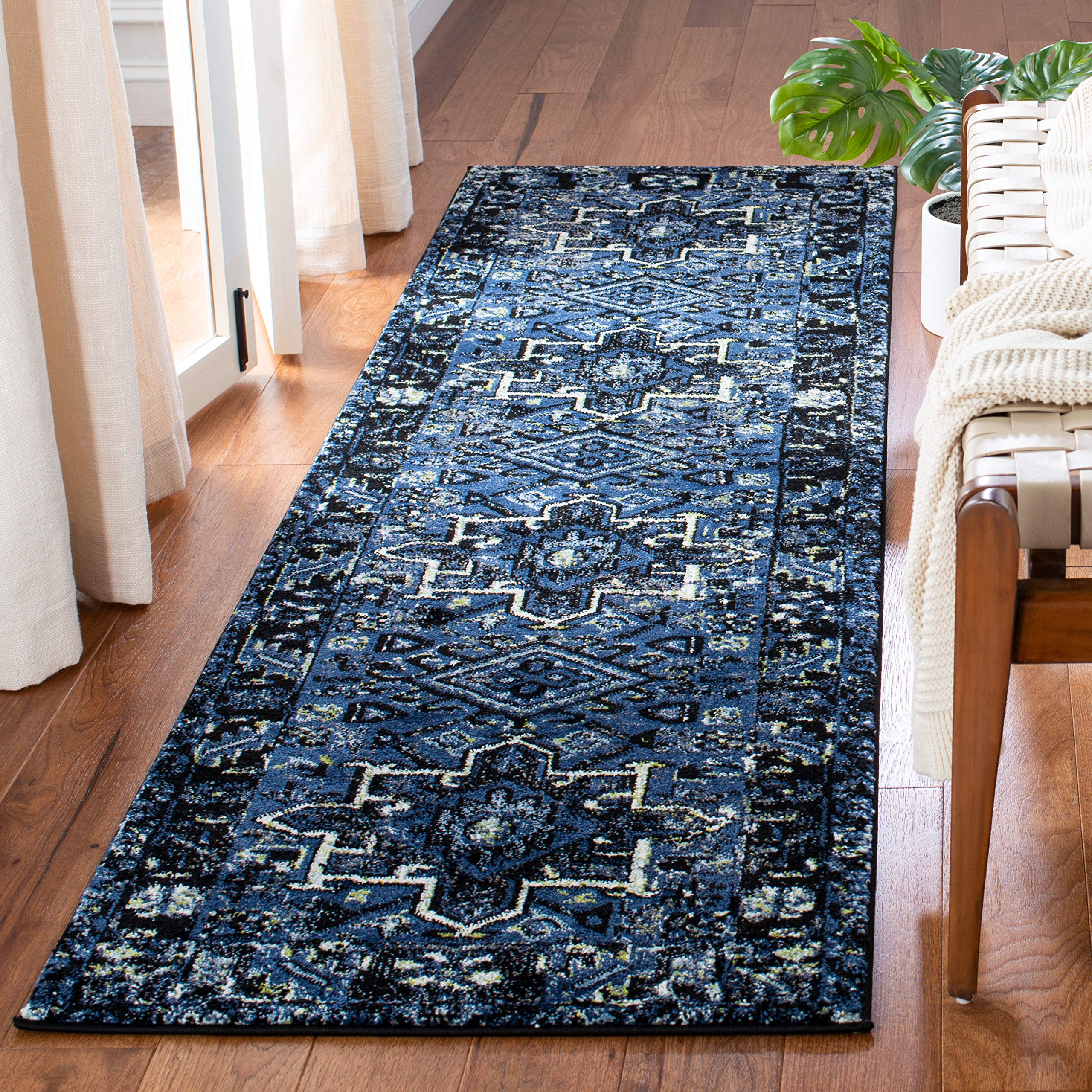 SAFAVIEH Vintage Hamadan Collection Runner Rug - 23 x 18, Blue & Grey, Oriental Traditional Persian Design, Non-Shedding & Eas