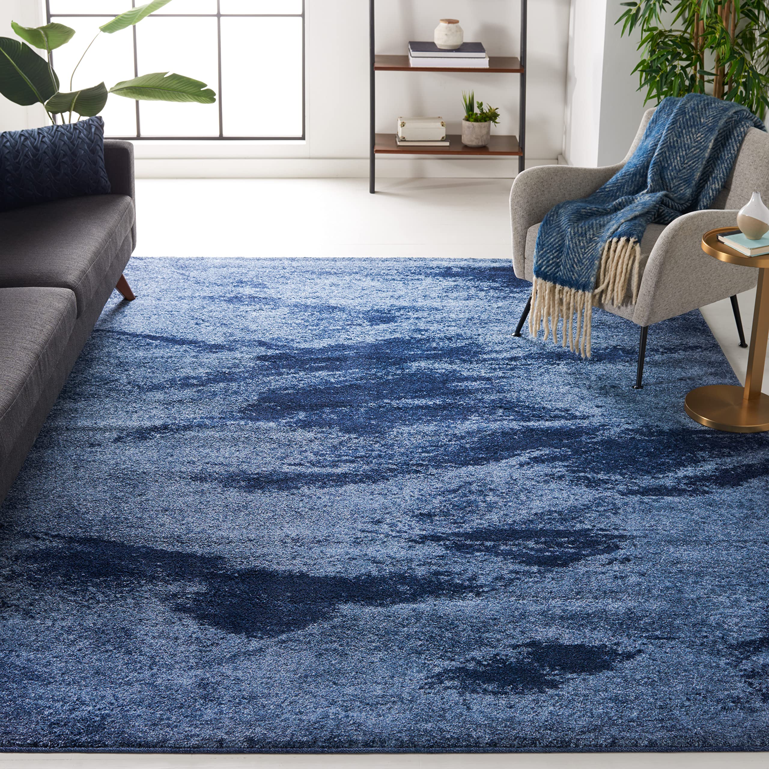 SAFAVIEH Retro Collection 8 Square Light Blue / Blue RET2891 Modern Abstract Non-Shedding Living Room Bedroom Dining Home Offic
