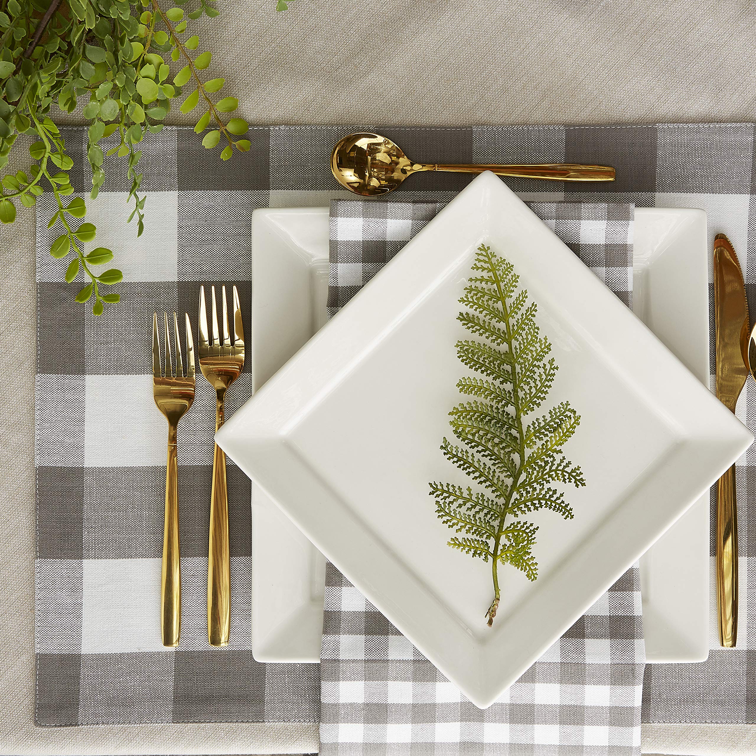 Dii Gingham Check Tabletop Collection, Gray, Placemat Set