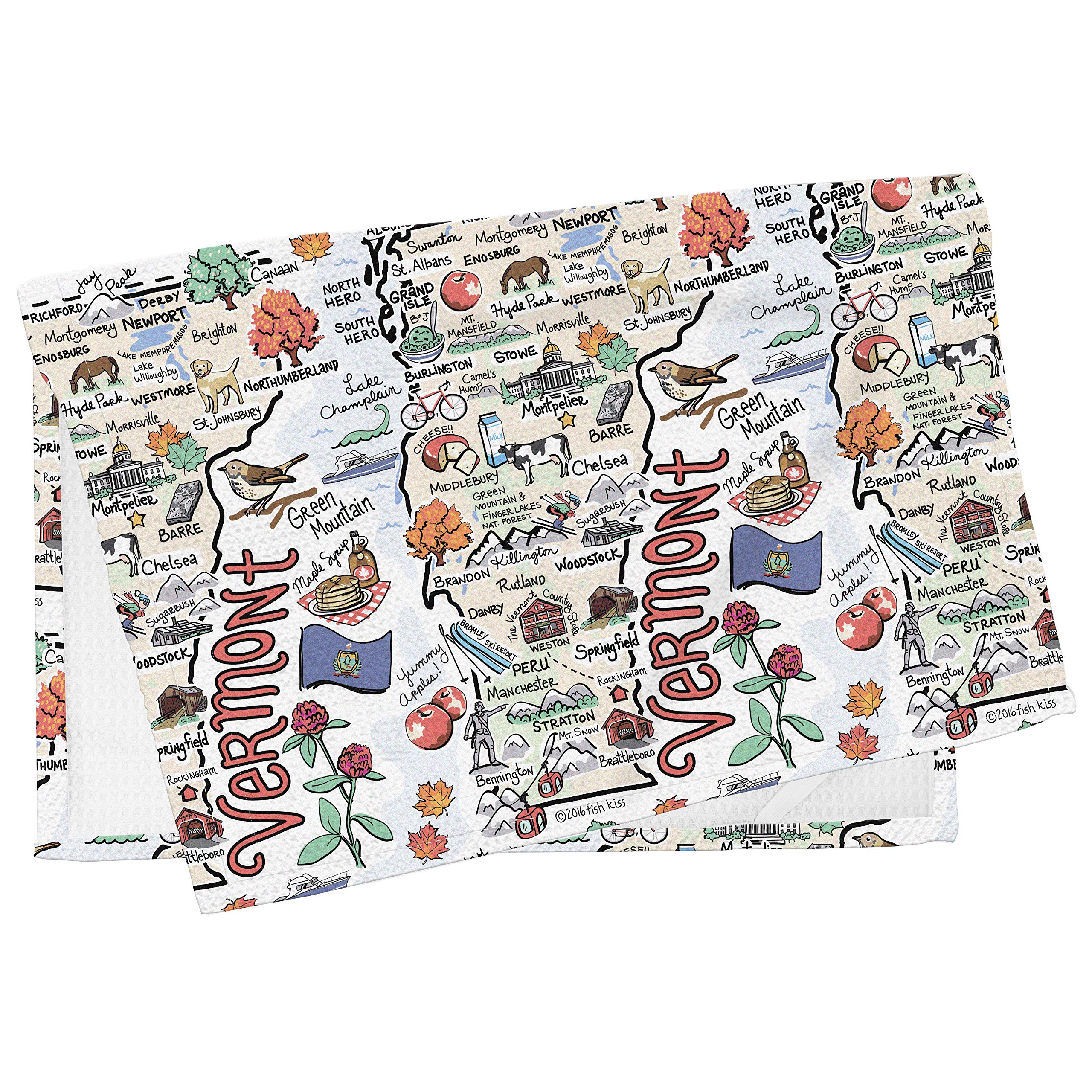 Fish Kiss 16''X24'' Vermont Map Towel Is 100% Microfiber Waffle Weave Help You Explore In Detail - Our Super Absorbent & Soft, M