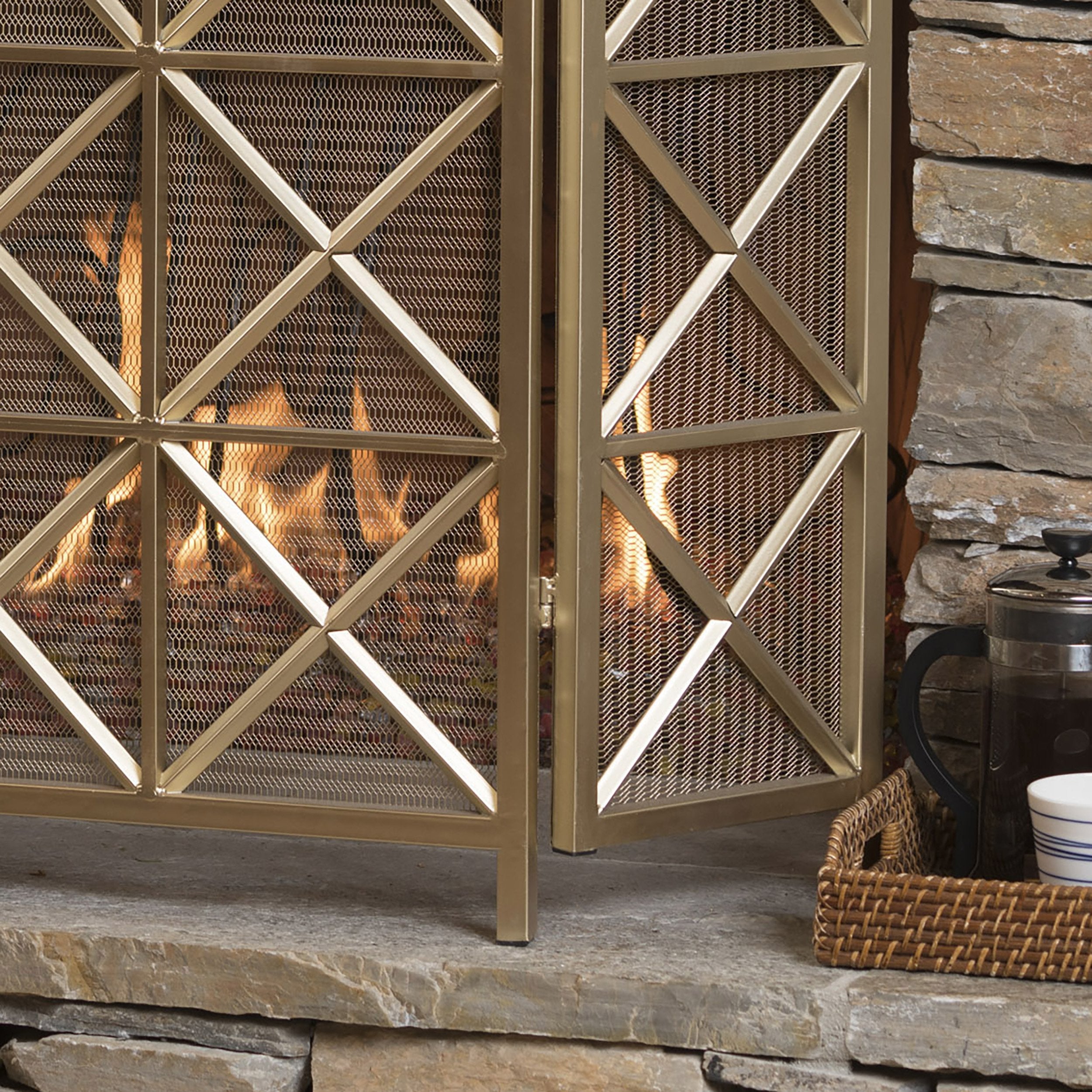 Christopher Knight Home Margaret 3 Panelled Iron Fireplace Screen, Gold