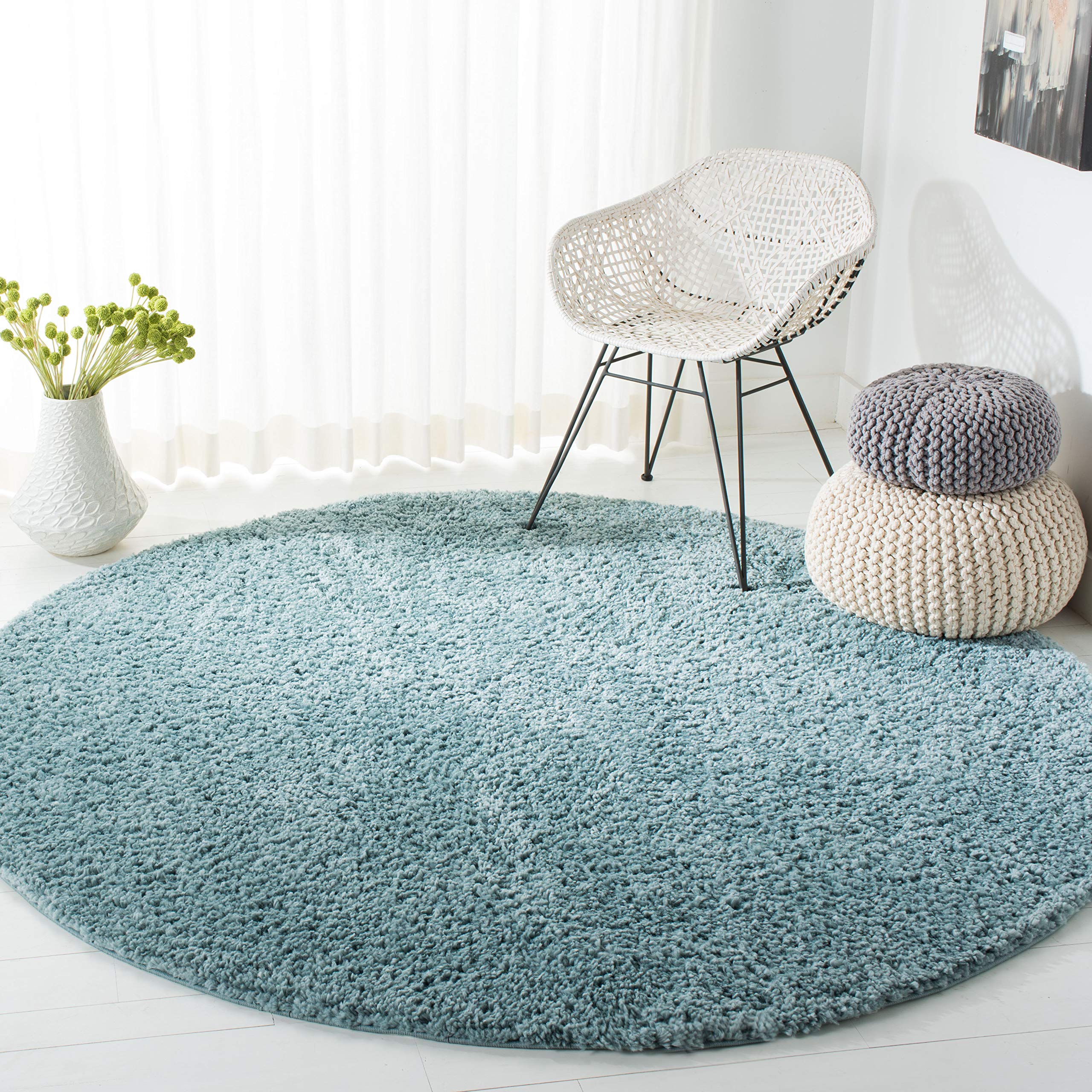SAFAVIEH August Shag Collection 3 Round Aqua AUG900J Solid Non-Shedding Entryway Foyer Living Room Bedroom Kitchen 1.2-inch Thi