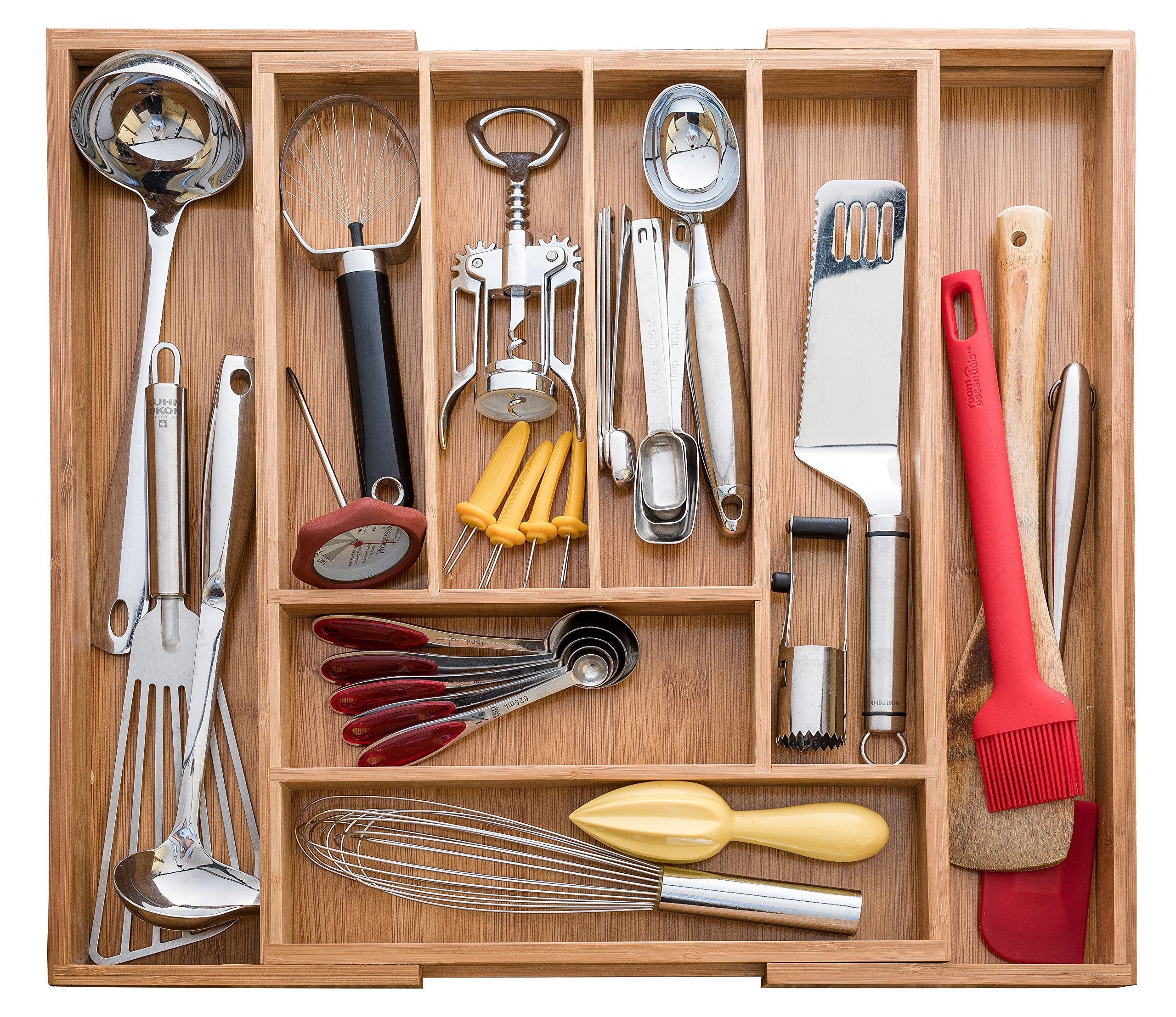 Bellemain Expandable Bamboo Drawer Organizer - Large Kitchen Utensil Holder For Cutlery, Silverware, Flatware Storage - Utensil