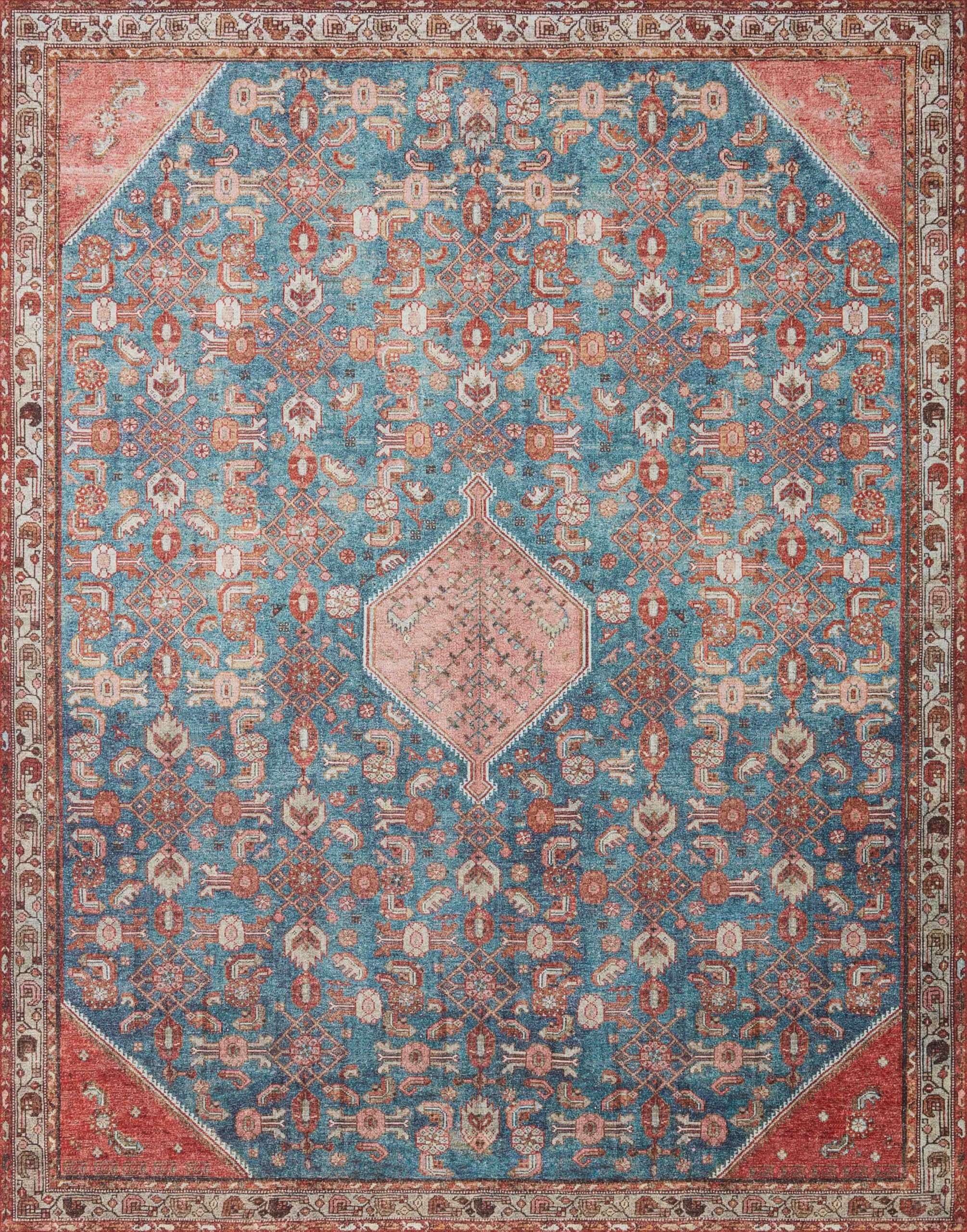 Loloi LAYLA Collection, LAY-10, Marine / Clay, 2-0 x 5-0, .13 Thick, Accent Rug, Soft, Durable, Vintage Inspired, Distressed, 