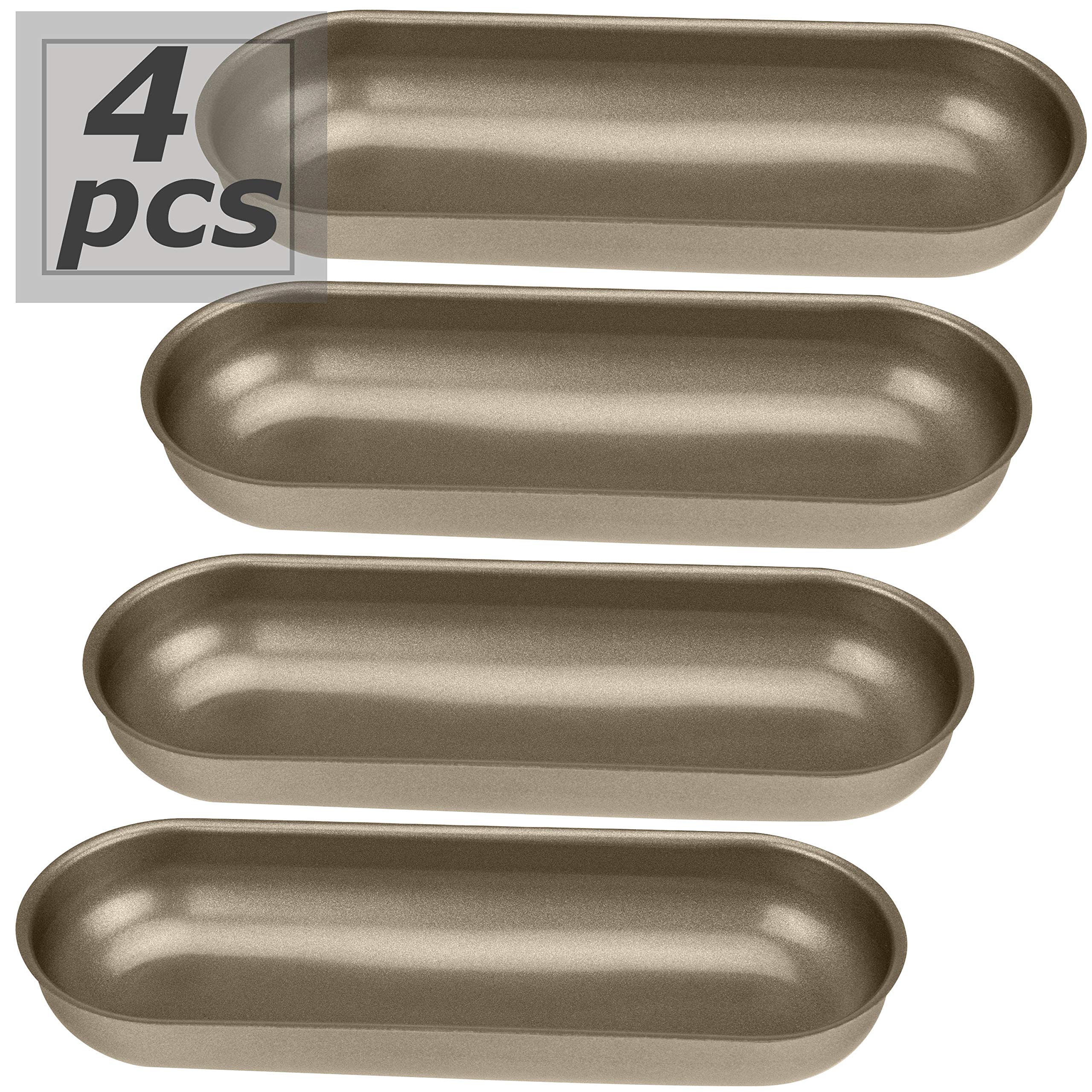 Set Of 4 Hot Dog Mold, 7.3 Inch Long Bread Non-Stick Toast Mold For Oven Baking, Steel Hotdog-Shaped Cake Pan Baking Mold For Ho