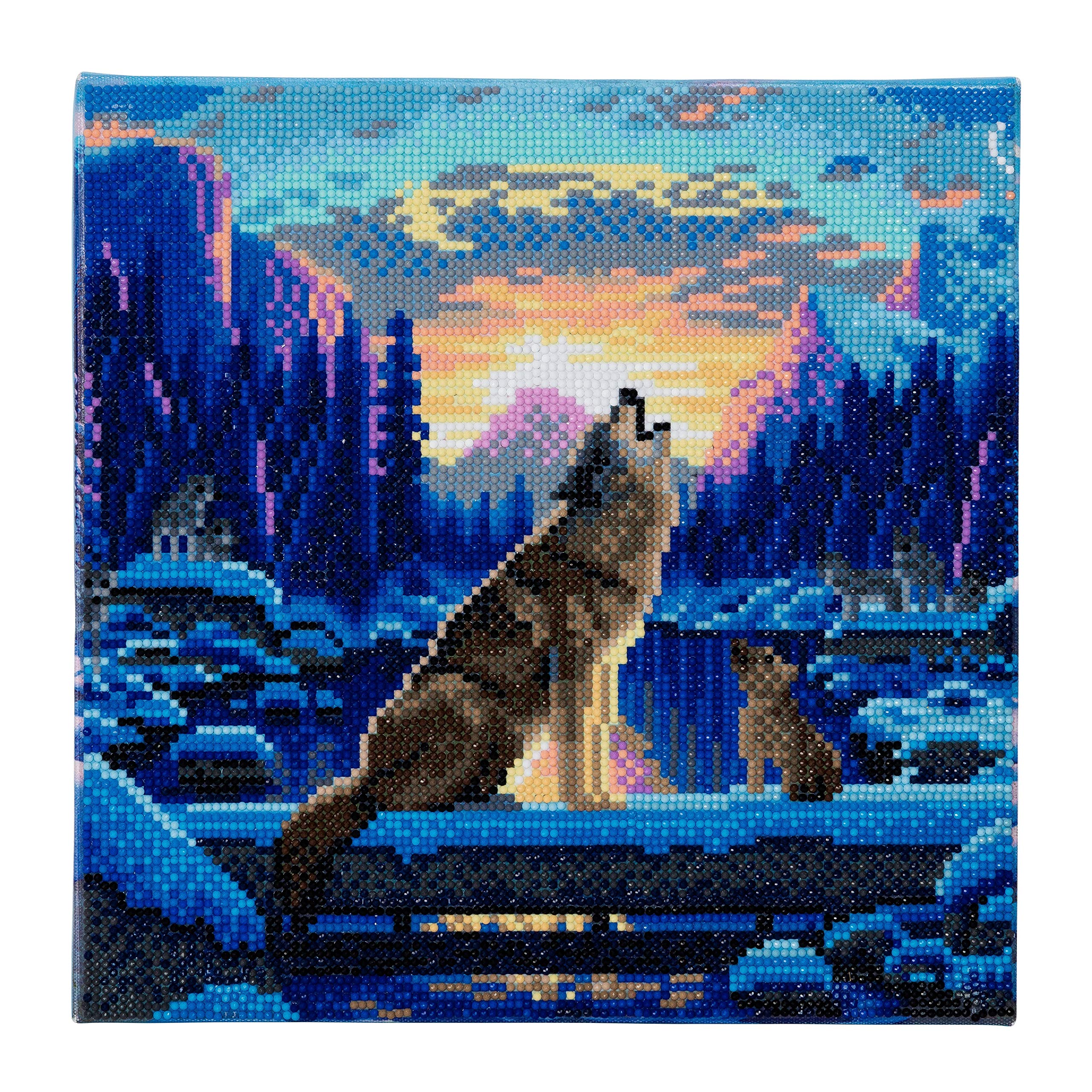Crystal Art Medium Framed Mounted Wall Art Kit (11.8In X 11.8In) - Howling Wolves - Diamond Painting Kit For Ages 8 And Up
