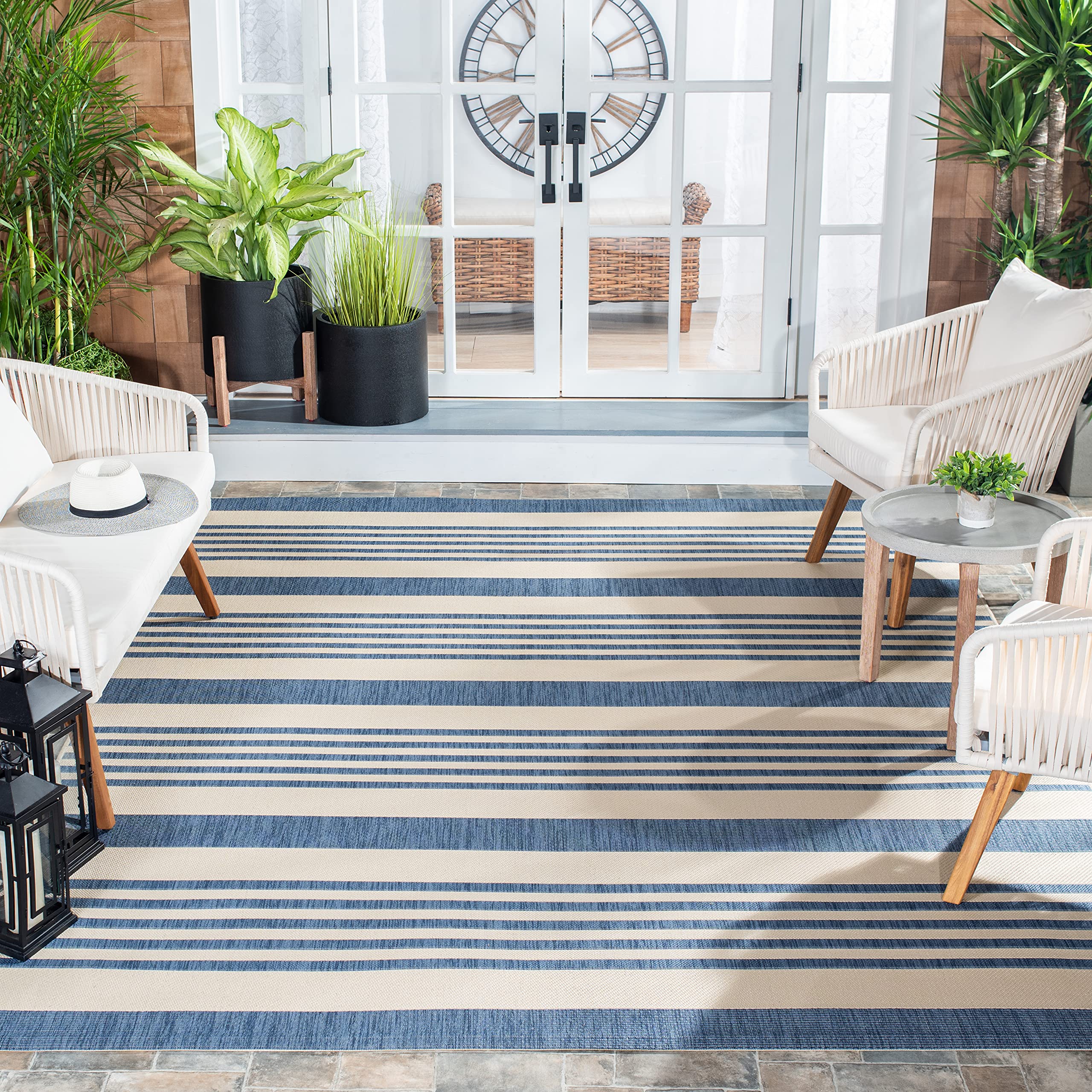 SAFAVIEH Courtyard Collection Area Rug - 9 x 12, Beige & Blue, Non-Shedding & Easy Care, Indoor/Outdoor & Washable-Ideal for P