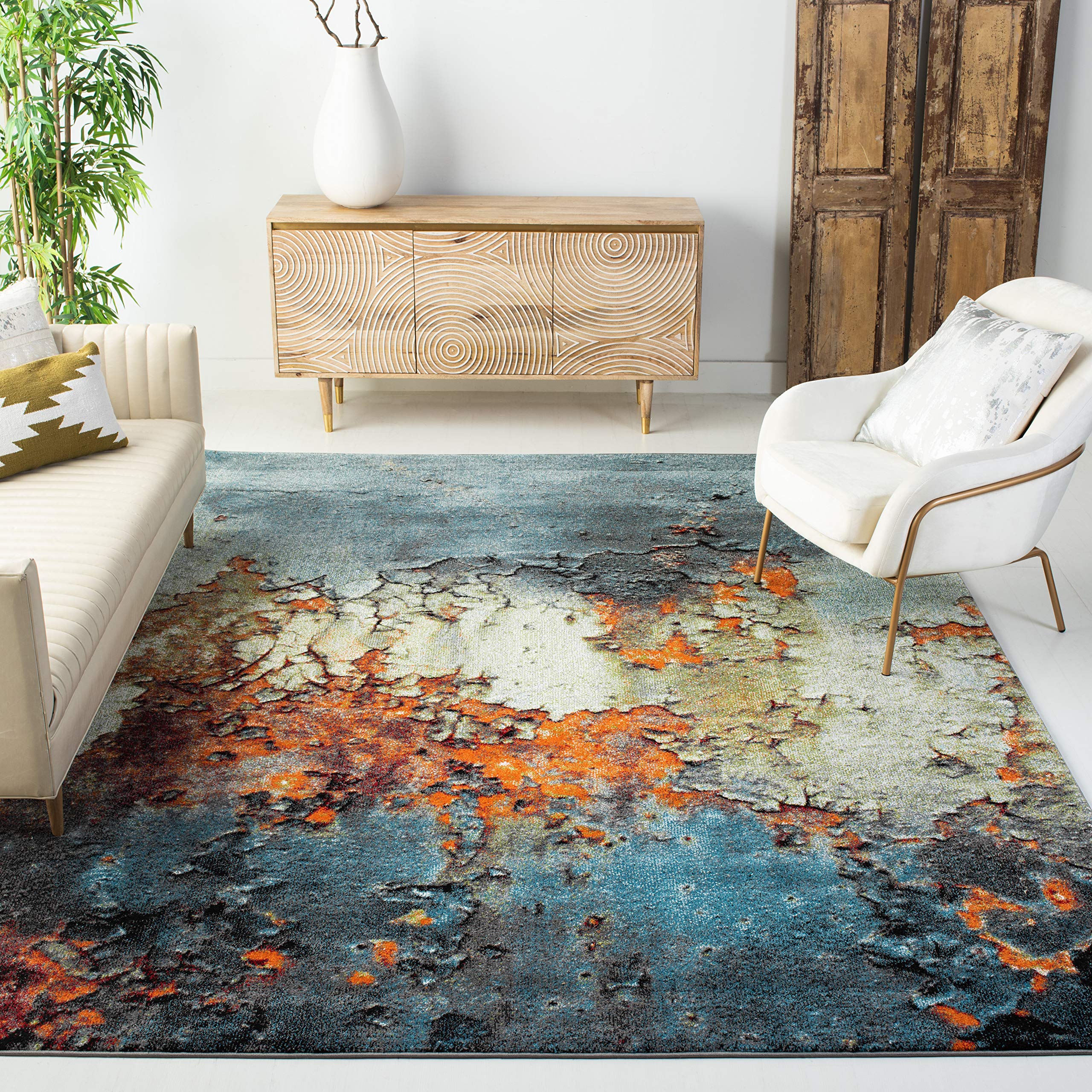 SAFAVIEH Glacier Collection Area Rug - 8 x 10, Blue & Multi, Modern Abstract Design, Non-Shedding & Easy Care, Ideal for High 