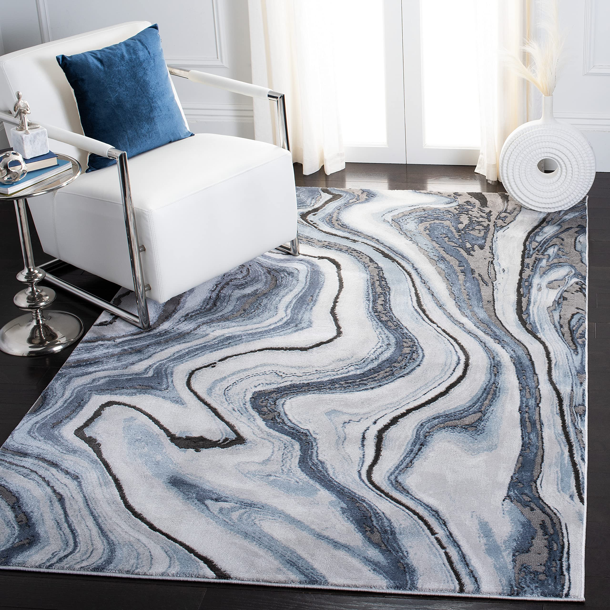 SAFAVIEH Craft Collection Area Rug - 4 Square, Blue & Grey, Modern Abstract Design, Non-Shedding & Easy Care, Ideal for High Tr