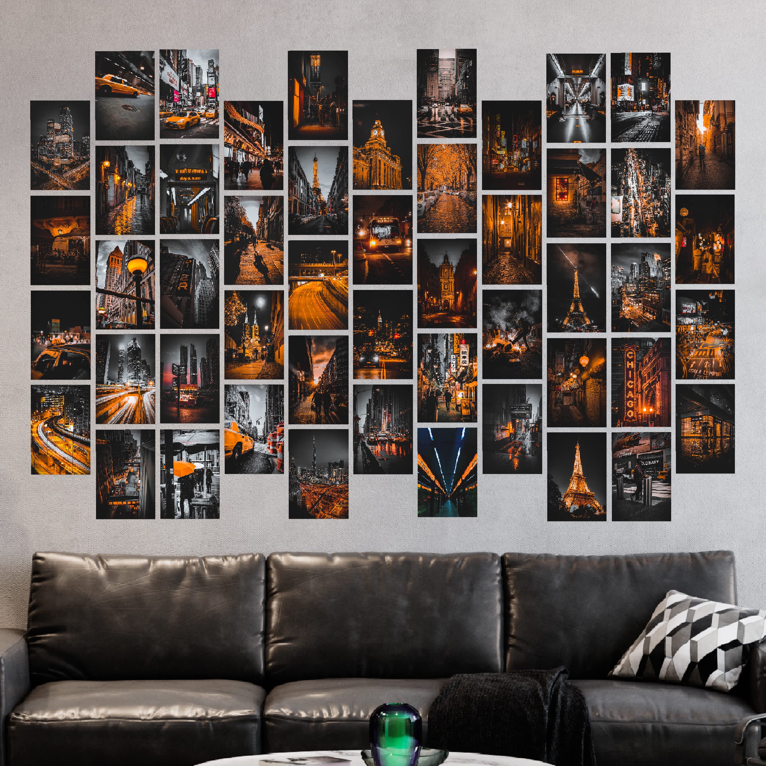 Kongsy Black Orange Wall Collage Kit - Aesthetic Pictures For Trendy Room Decor - 50Pcs Of 4X6 Inch Urban Street Art Prints - Or