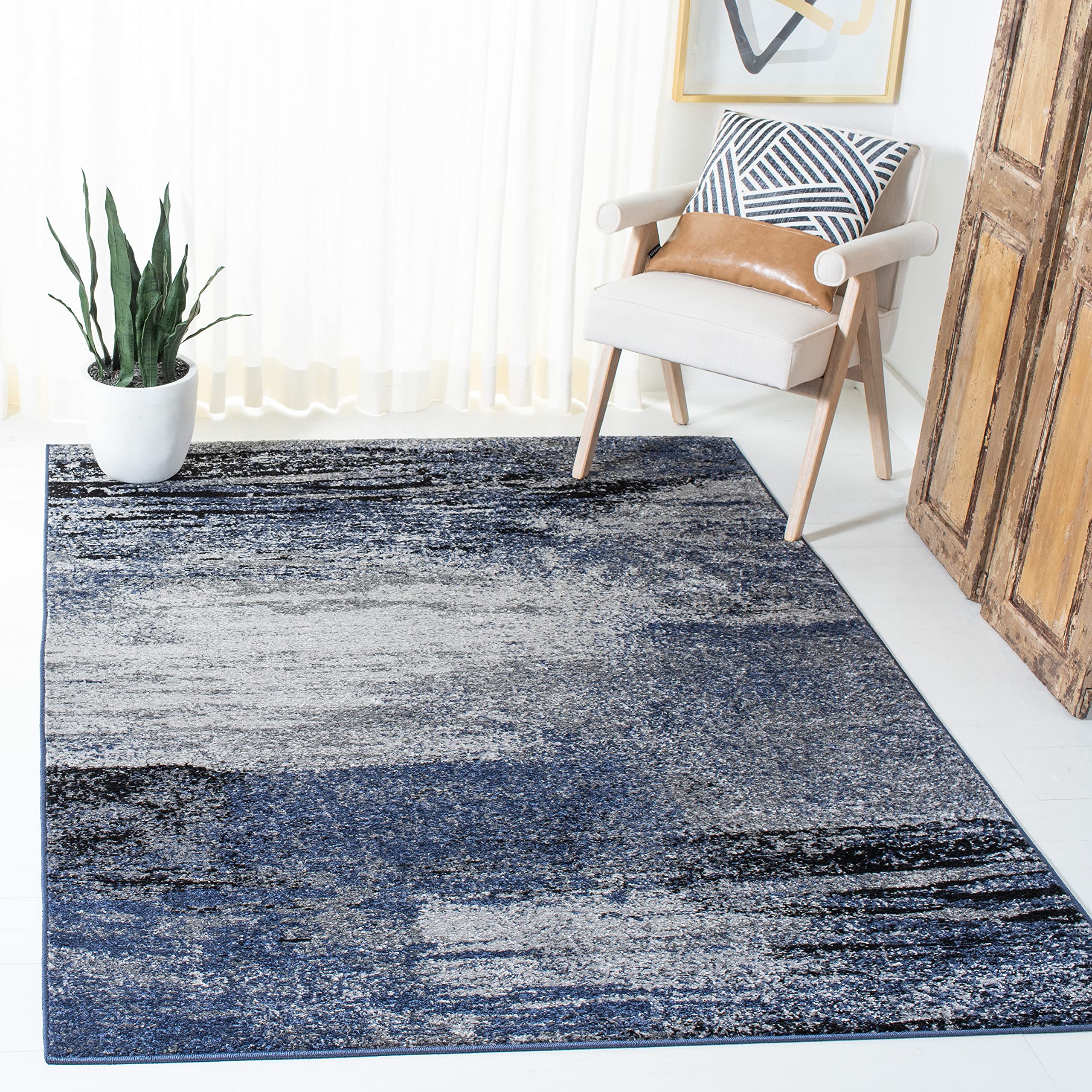 SAFAVIEH Adirondack Collection Area Rug - 51 x 76, Grey & Blue, Modern Abstract Design, Non-Shedding & Easy Care, Ideal for Hi
