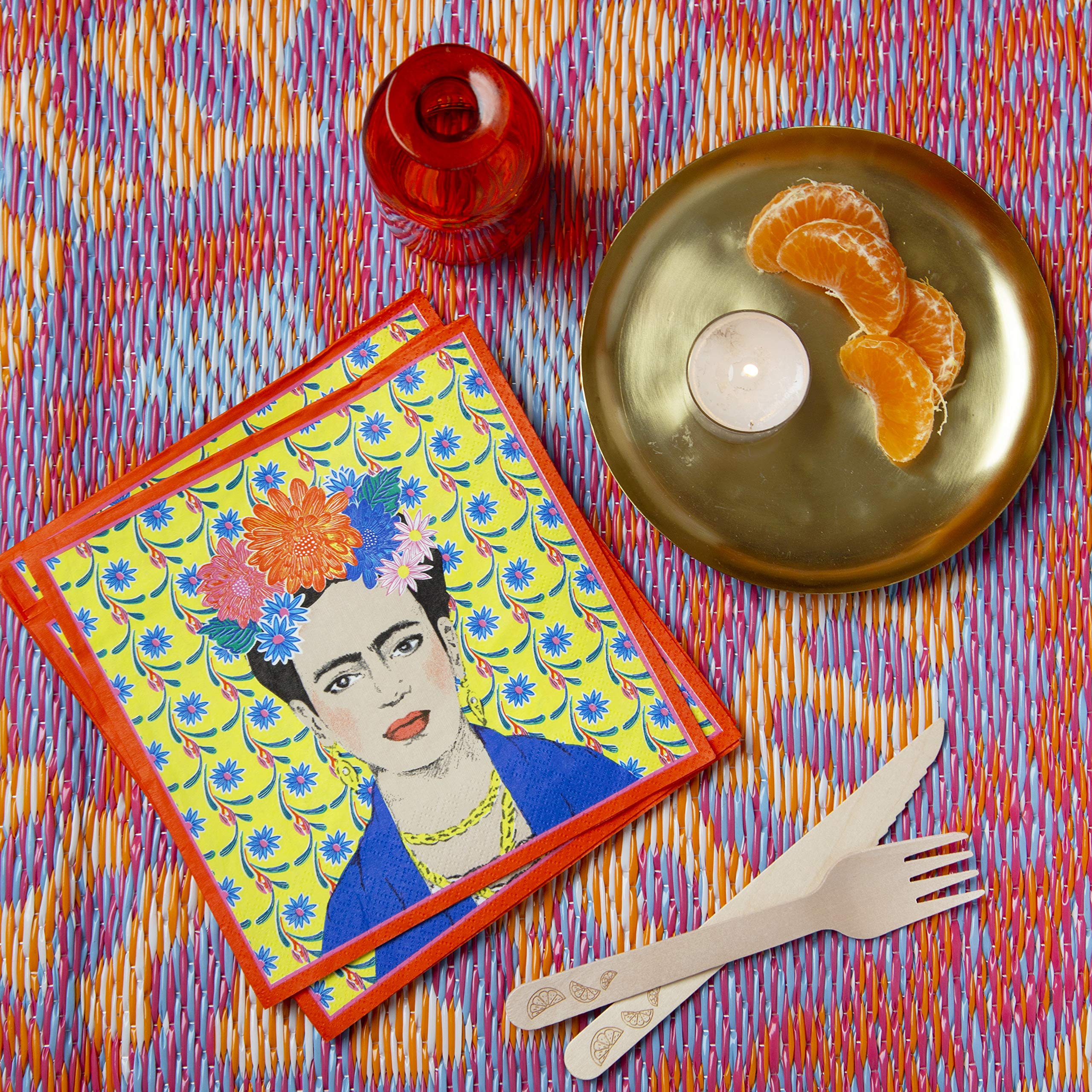 Yellow Frida Kahlo Print Paper Napkins  Disposable Serviettes  Tableware For Indoor or Outdoor Dining  Mexican Fiesta Decorations  For Boho Birthday Party  Cinco De Mayo  BBQ  Decoupage Pack of 20