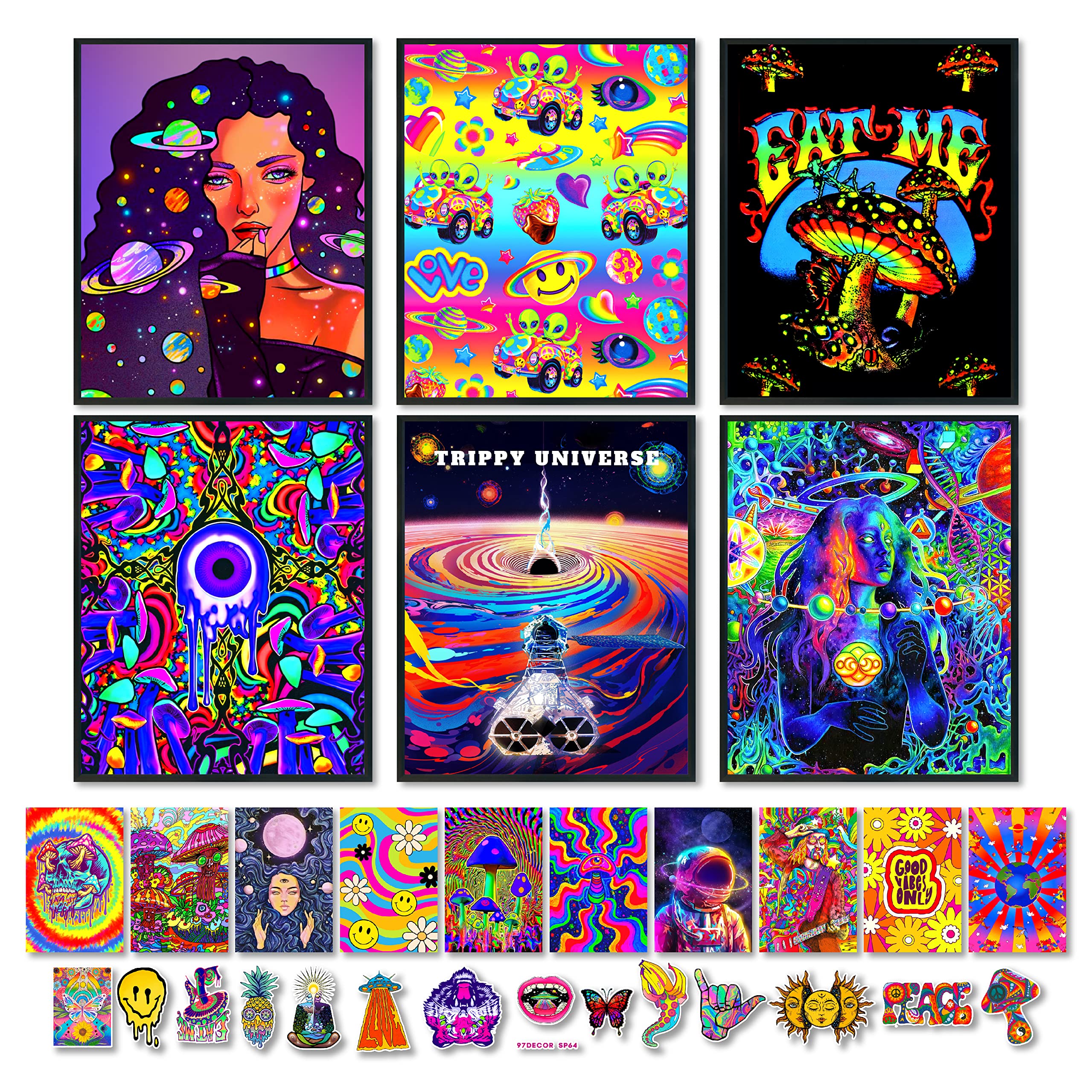 97 Decor Trippy Room Decor - Trippy Poster For Room Aesthetic, Trippy Wall Decor Art, Psychedelic Room Decor, Hippie Indie Poste