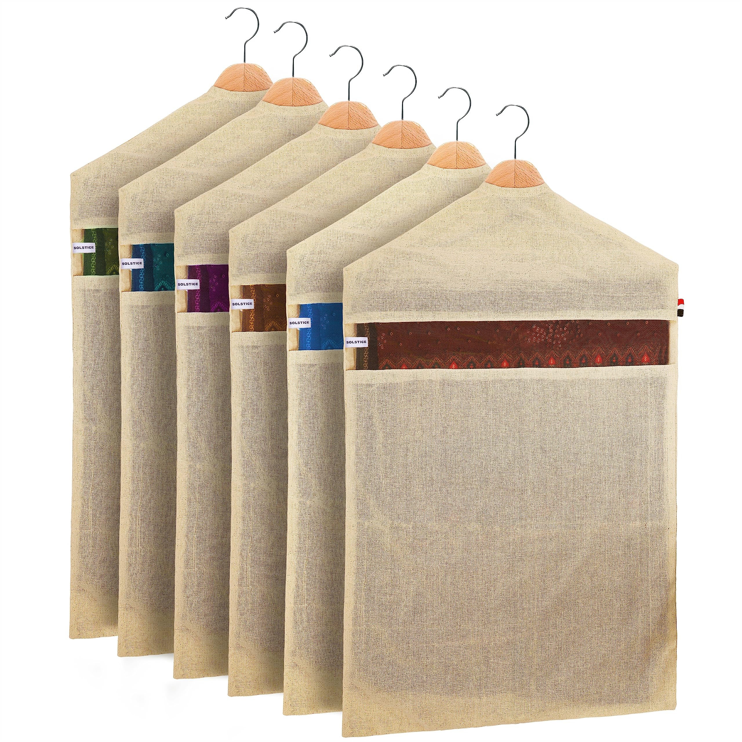 Solstice Hanging Cotton Saree Covers/Bags Of 30 X 18 (Inches) For Clothes Storage, Wardrobe Organizer (Hangers Are Not Included)