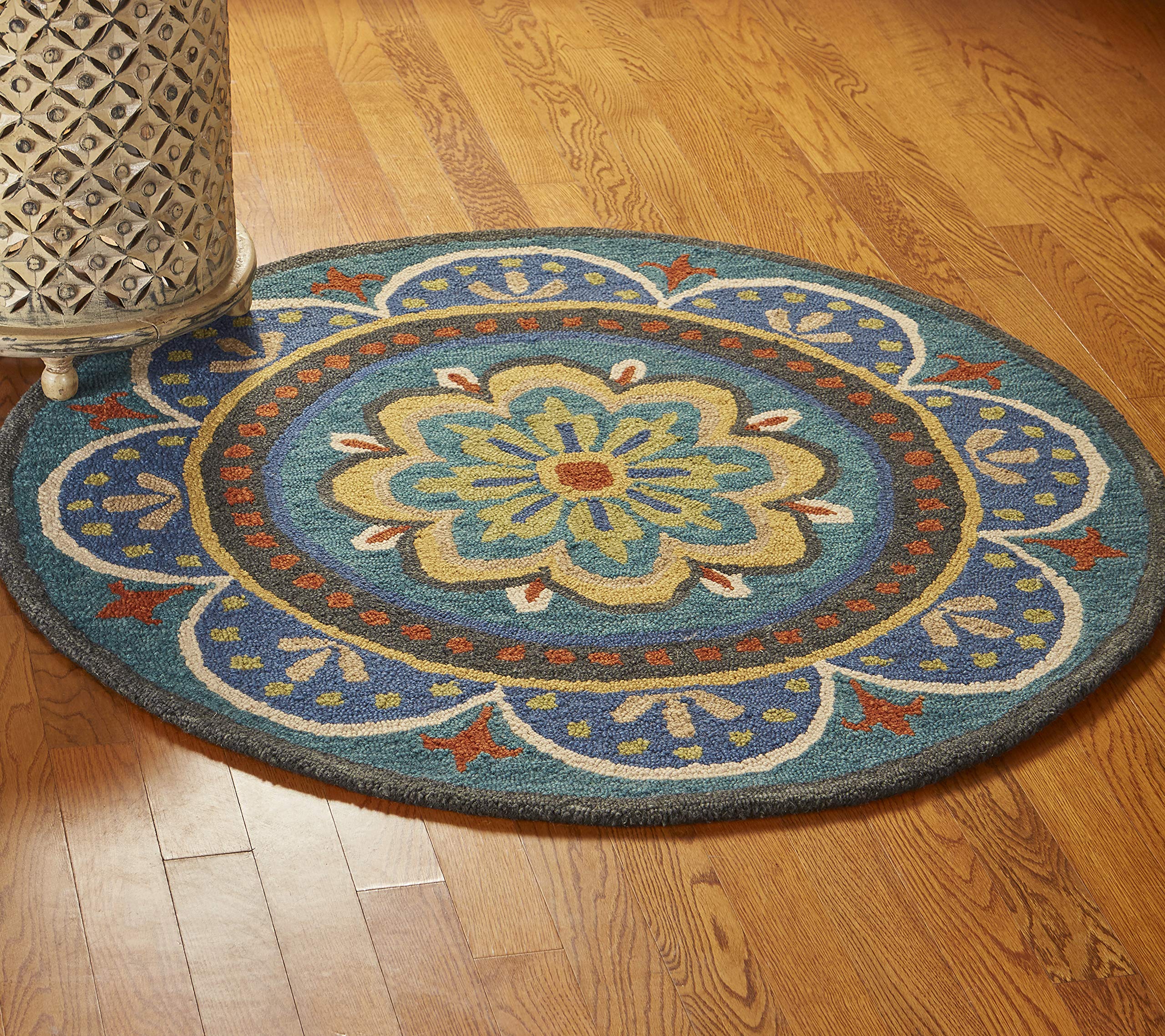 Trade AM Dazzle Round Floral Area Rug, 6 by 6-Feet, Blue