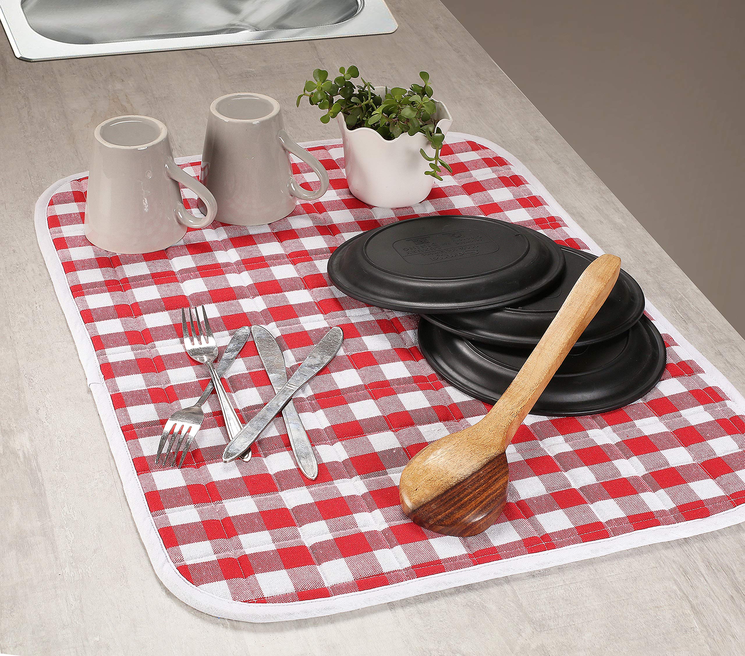 2-Piece Dish Drying Mat Set 16''X18'' Buffalo Classic Check Plaid - Red,Dish Drying Mat,Buffalo Check Drying Mat,Buffalo Plaid D