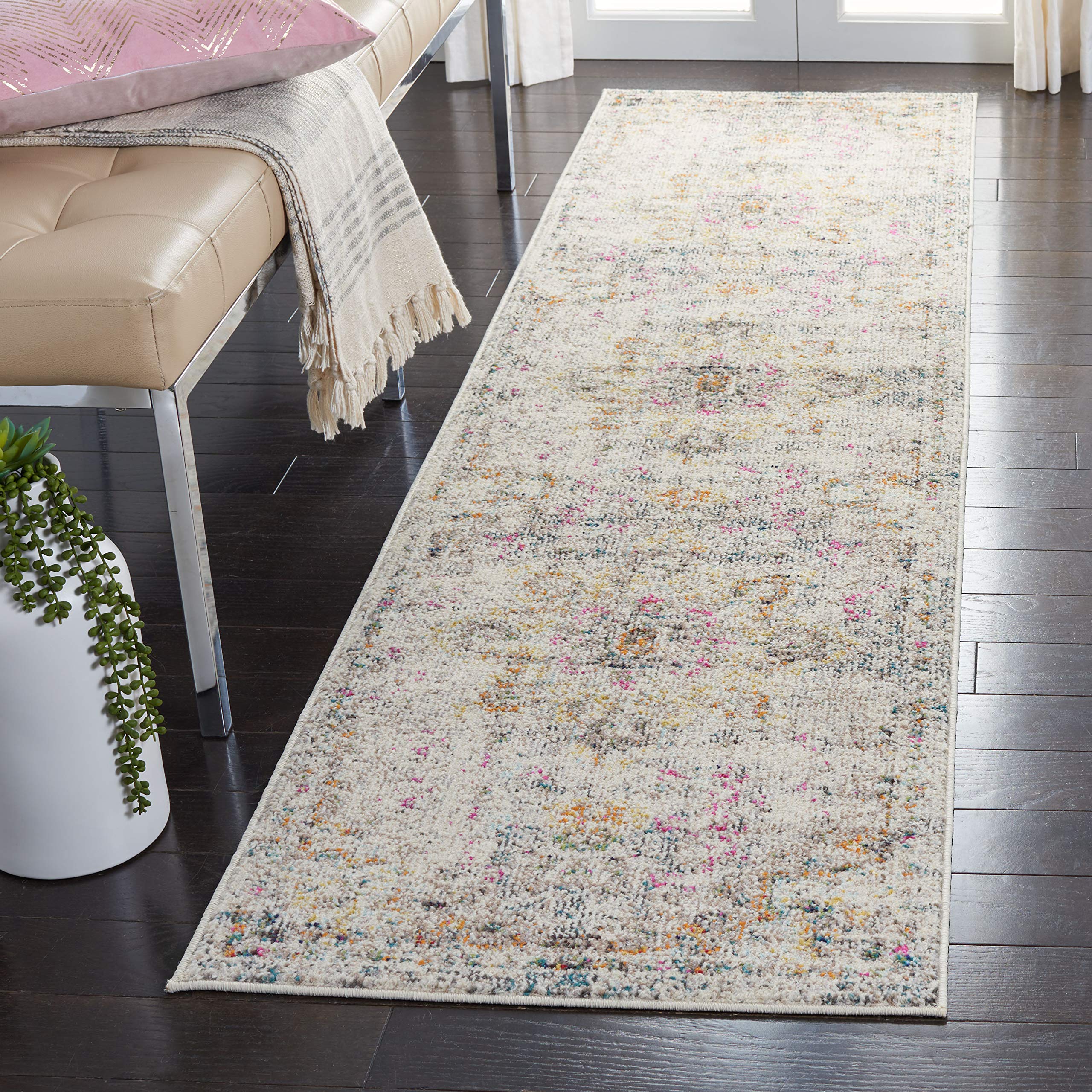 SAFAVIEH Madison Collection Runner Rug - 22 x 12, Grey & Gold, Boho Chic Medallion Distressed Design, Non-Shedding & Easy Care