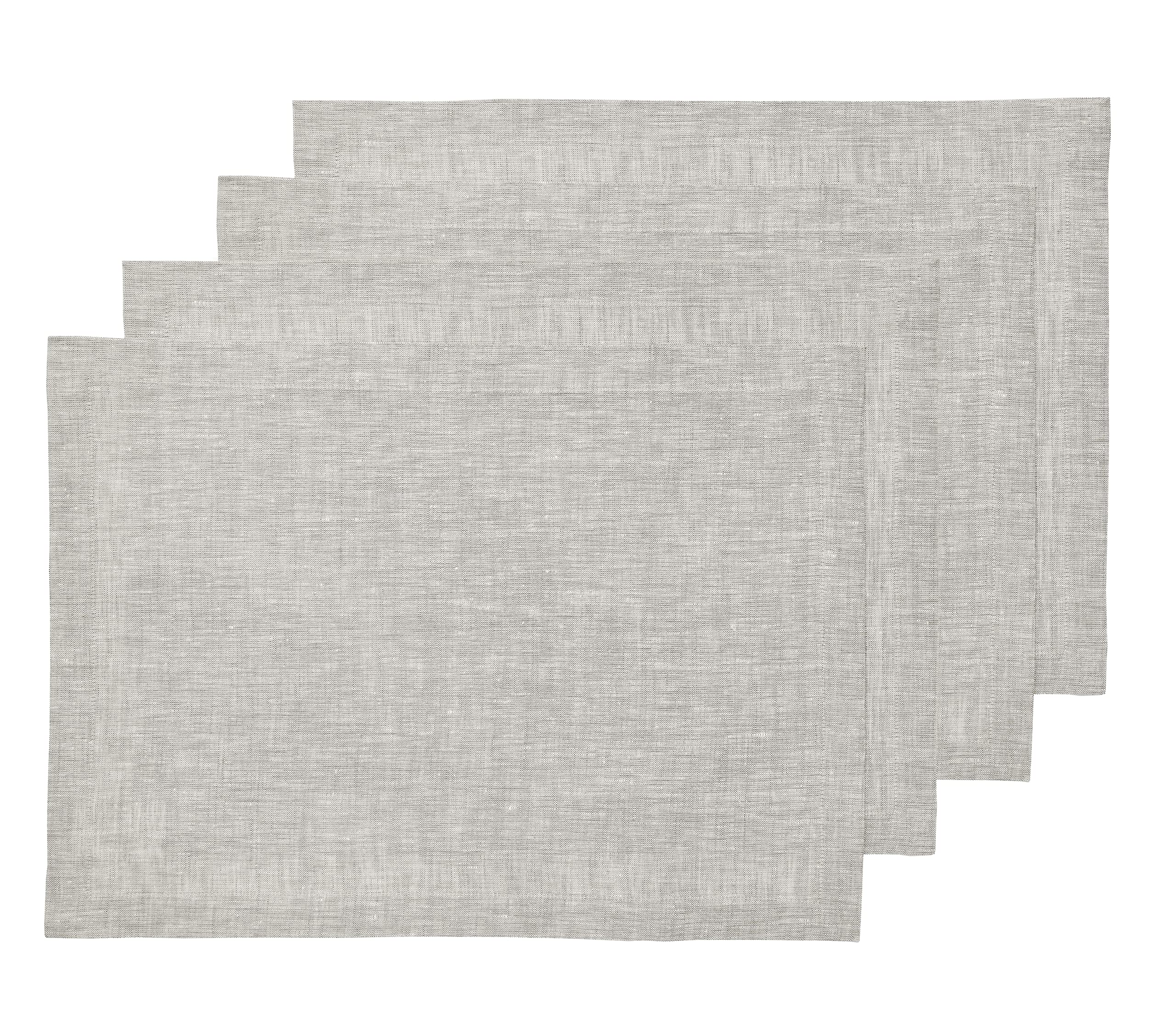 Solino Home Linen Placemats 19'' L X 14'' W Inch - 100% Pure Linen Oyster Grey Cloth Placemats Set Of 4 - Athena, Washable Fabri