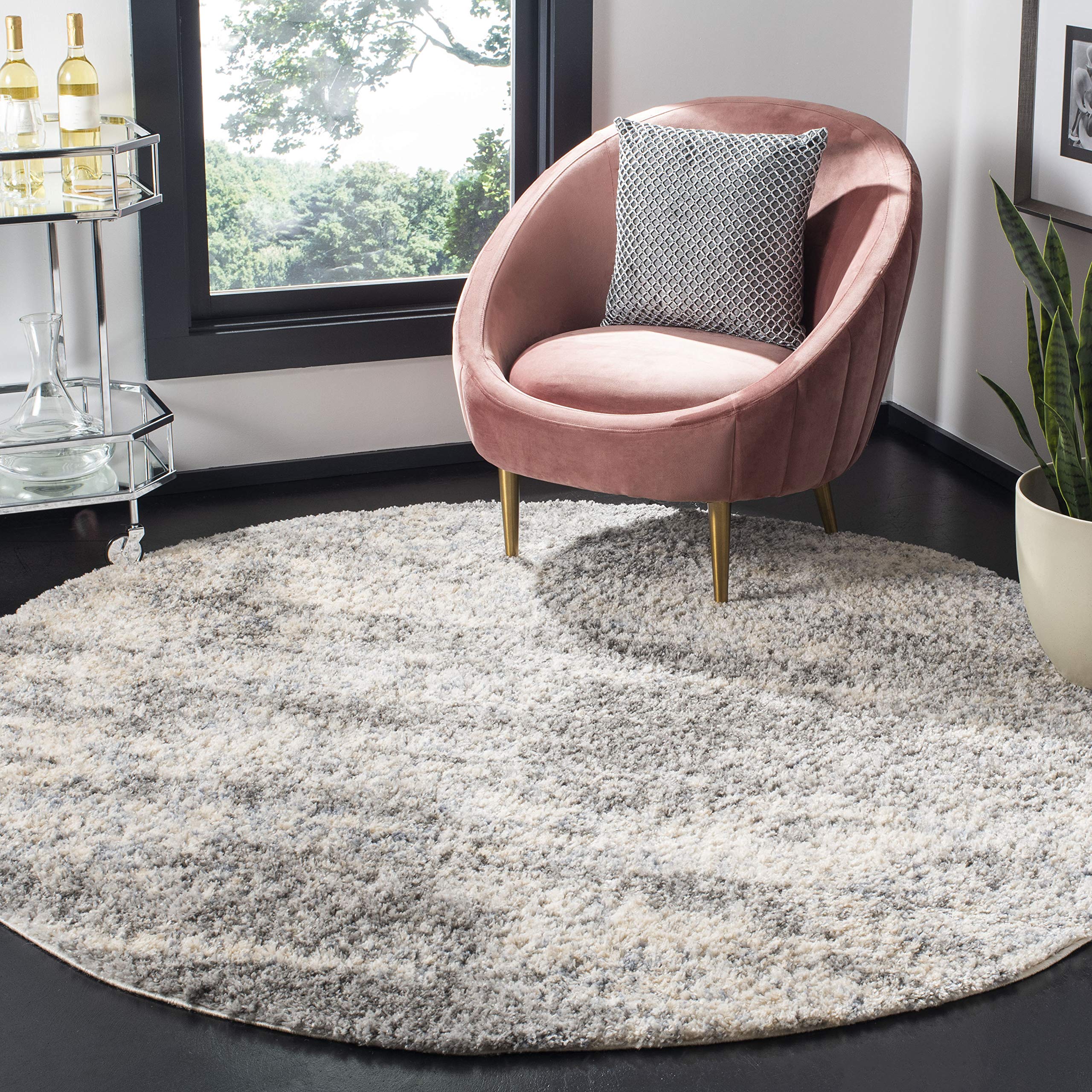 SAFAVIEH Berber Shag Collection Area Rug - 8 Round, Grey Blue & Cream, Modern Abstract Design, Non-Shedding & Easy Care, 1.2-in