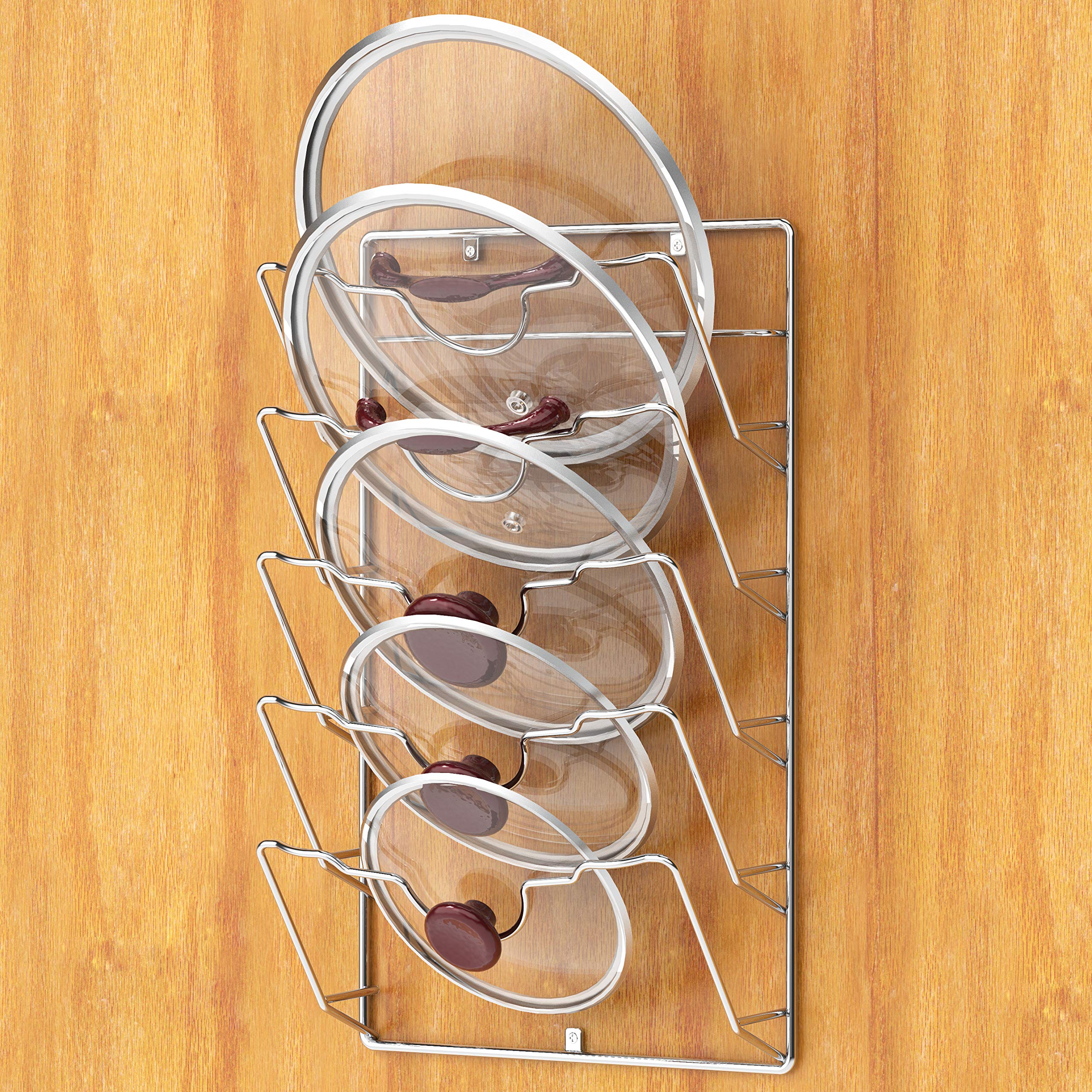 Simple Houseware Wall Door Mounted Pot Lid Rack, Chrome Finish