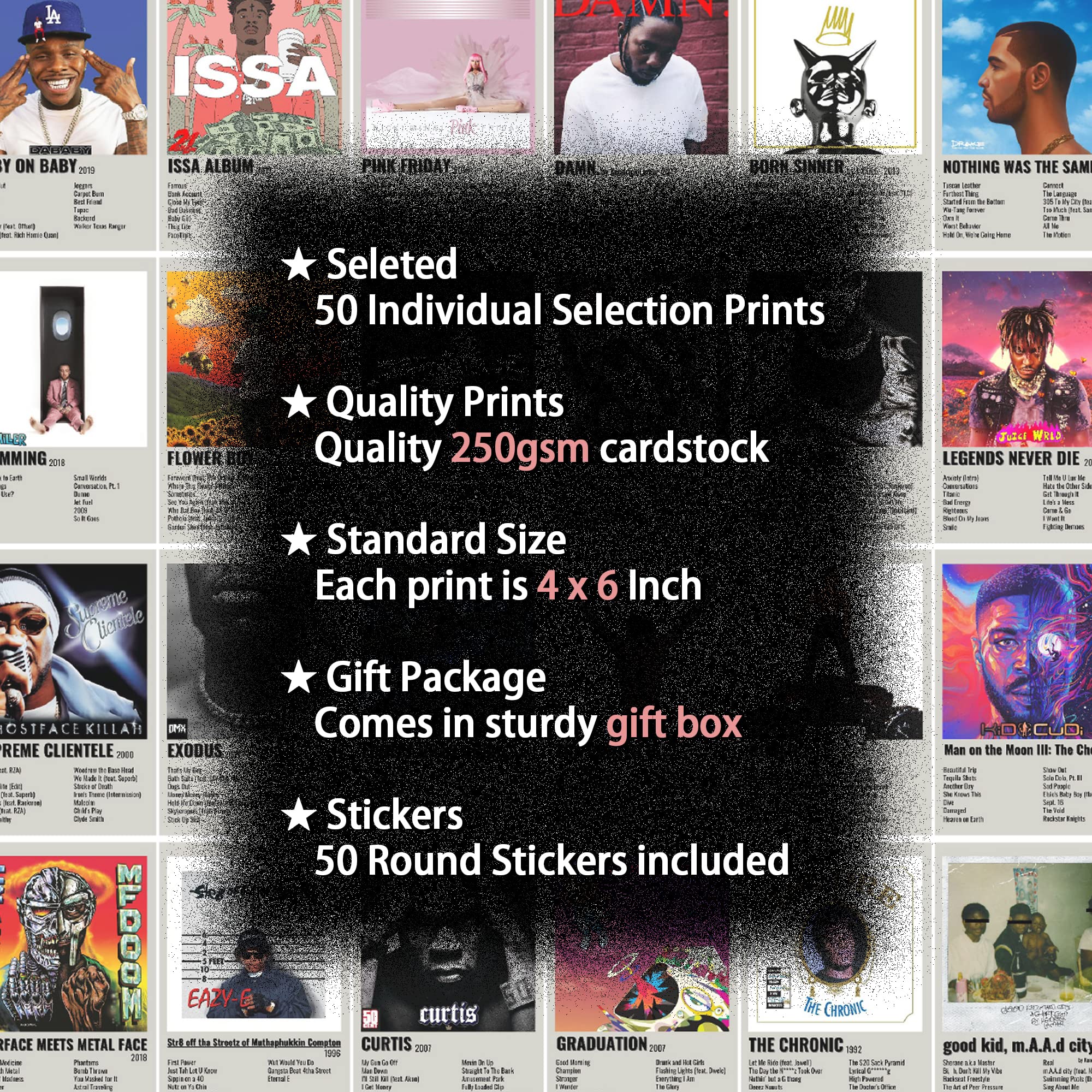 Retro Hip Hop Rappers Wall Collage Kit Prints For Bed Room Decor, 4X6 Inch Music Album Cover Posters Prints 50Pcs For Teens, Gif