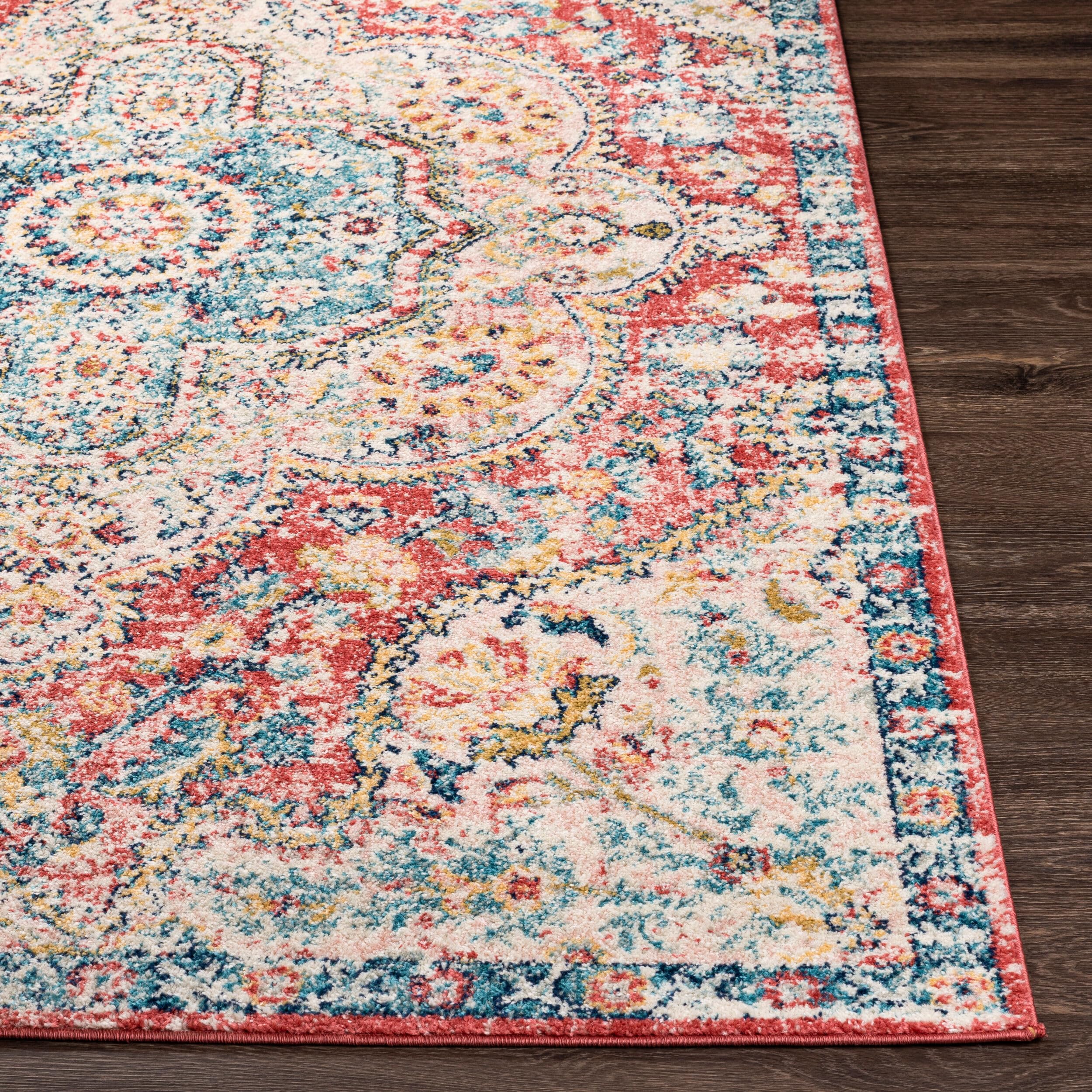 Livabliss Area Rugs - 5x7 Romaine Vintage Boho Rose Navy Sky Blue Area Rug for Living Room Bedroom - Floral Medallion Stain Resi