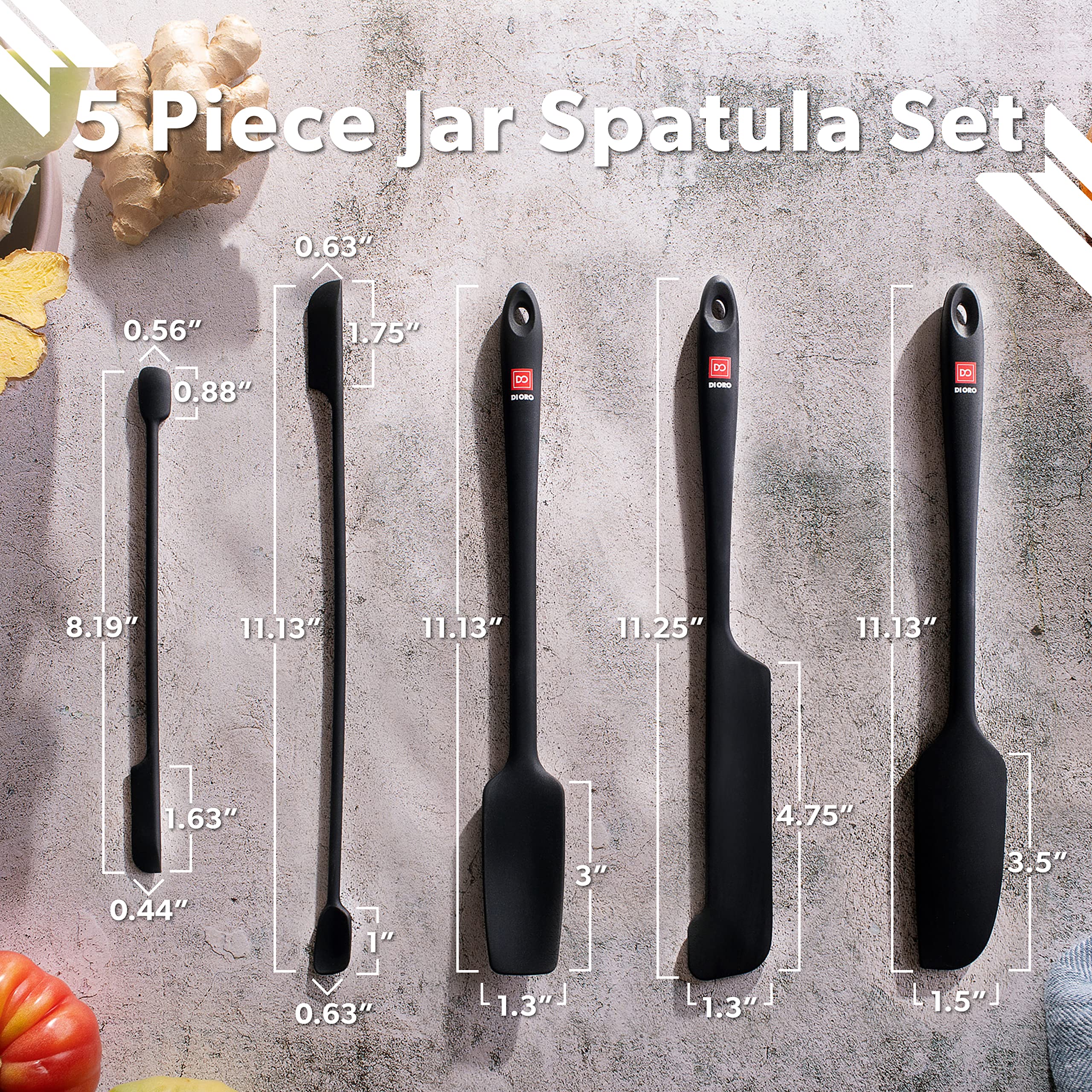Di Oro Silicone Jar Spatulas For Scraping - Rubber Spatulas Silicone Heat Resistant - Kitchen Spatulas Nonstick Cookware Safe -