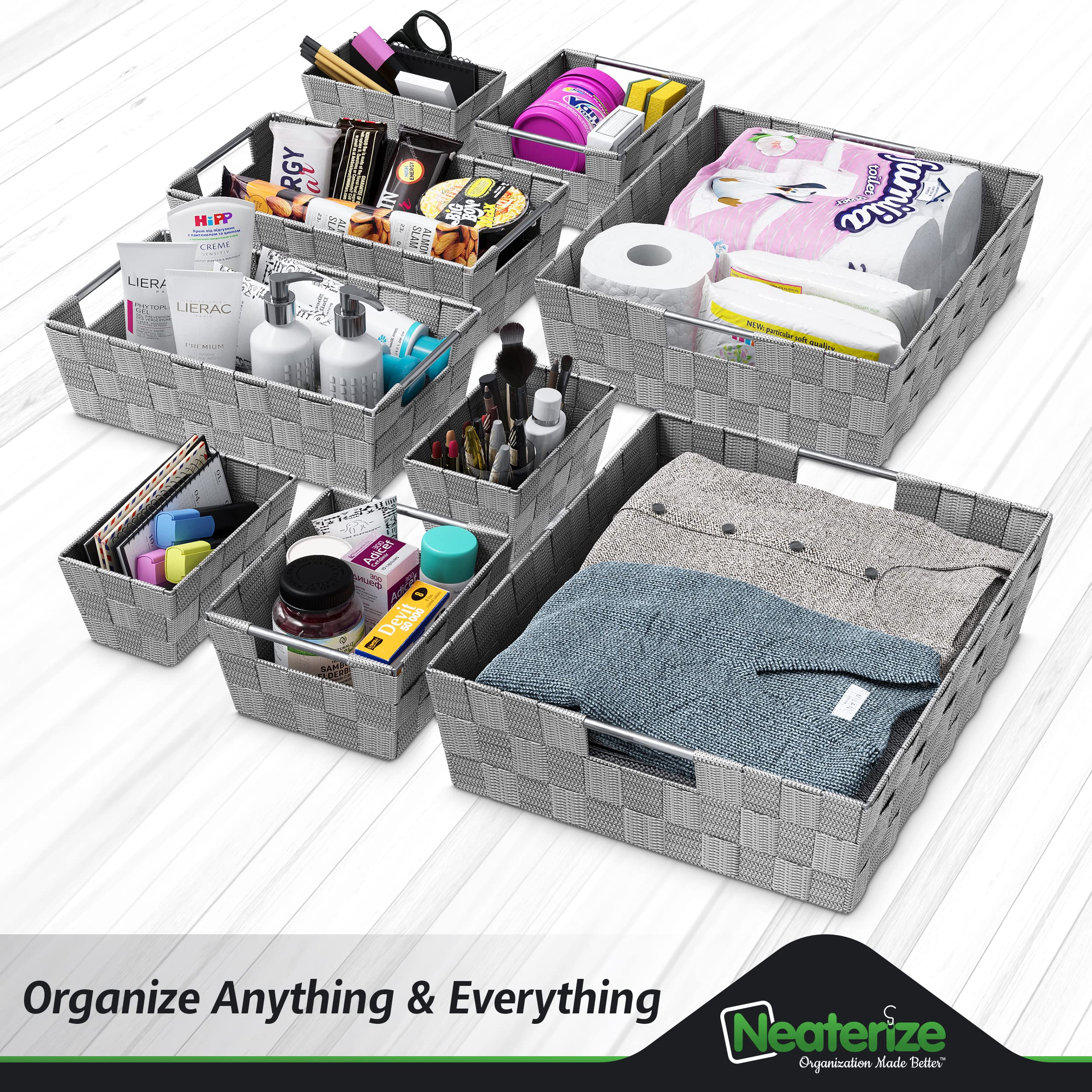 Neaterize Basket For Closet Organization And Storage (Set Of 9)- Perfect Storage Baskets For Bathroom,Laundry,Baby Nursery Cloth