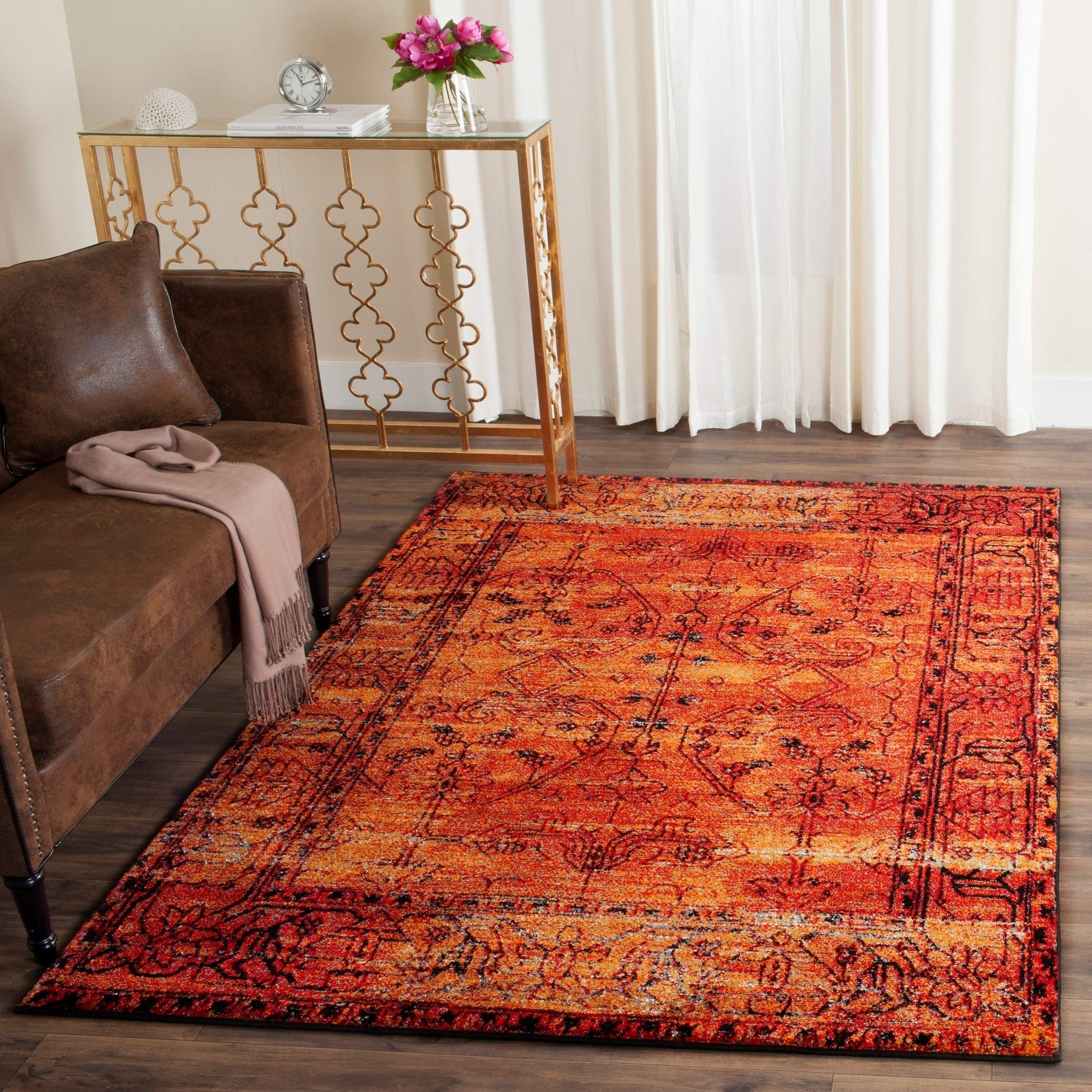 SAFAVIEH Vintage Hamadan Collection Area Rug - 53 x 76, Orange, Oriental Traditional Persian Design, Non-Shedding & Easy Care,