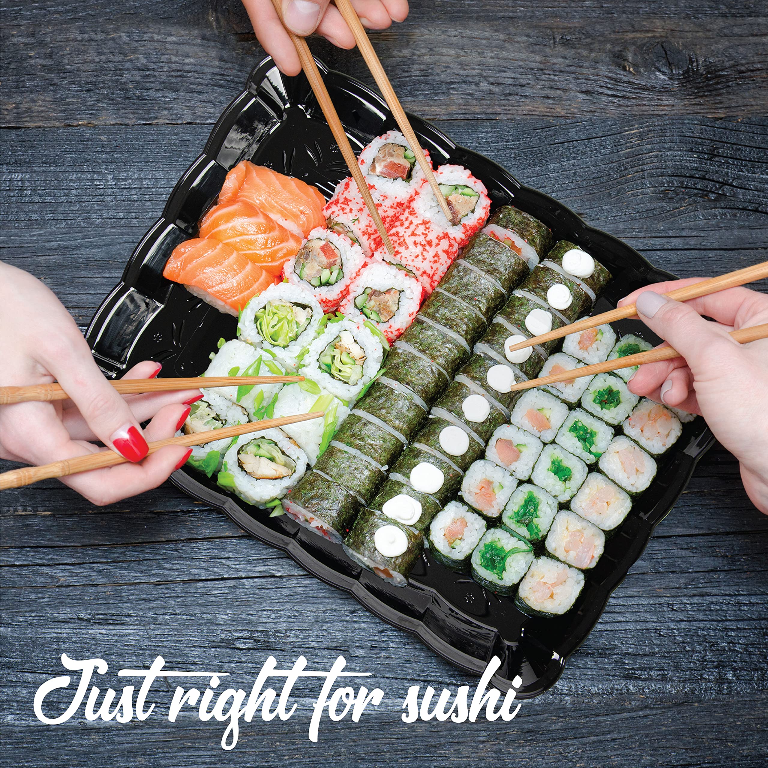 Plasticpro Plastic Serving Trays - Serving Platters Rectangle 9X13 Disposable Party Dish (12, Black)