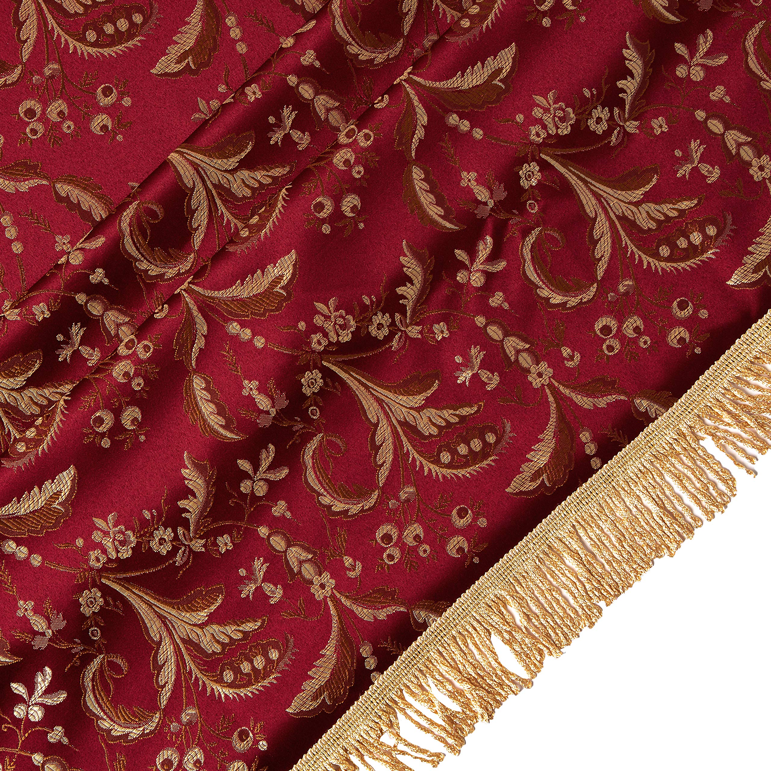 Violet Linen Luxury Damask Floral Design  Polyester Jacquard  with Fringes  Burgundy  60 Inch by 102 Inch  Seats 8 to 10 Pepole  Rectangle Tablecloths