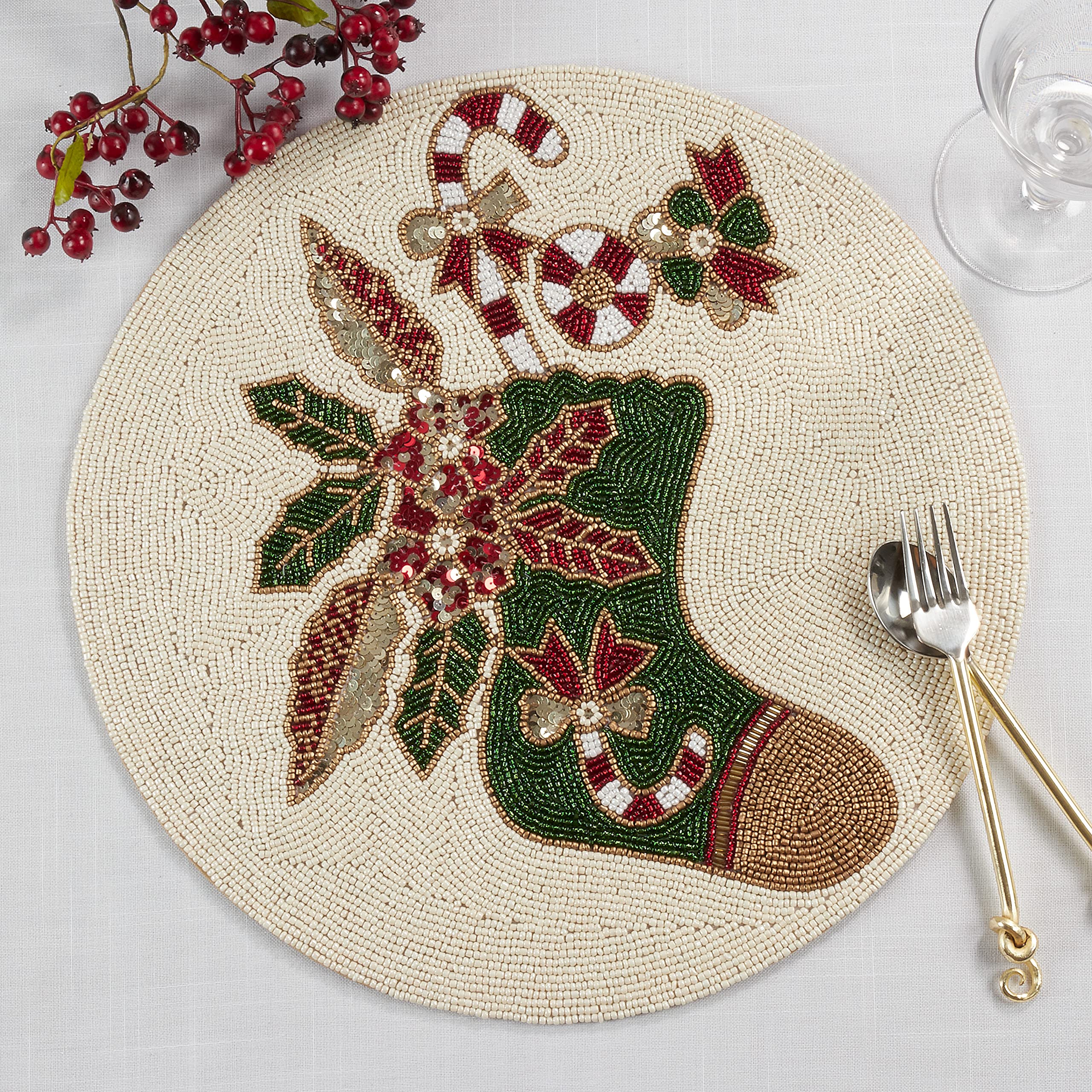 Beaded Christmas Stocking Placemats (Set Of 4)
