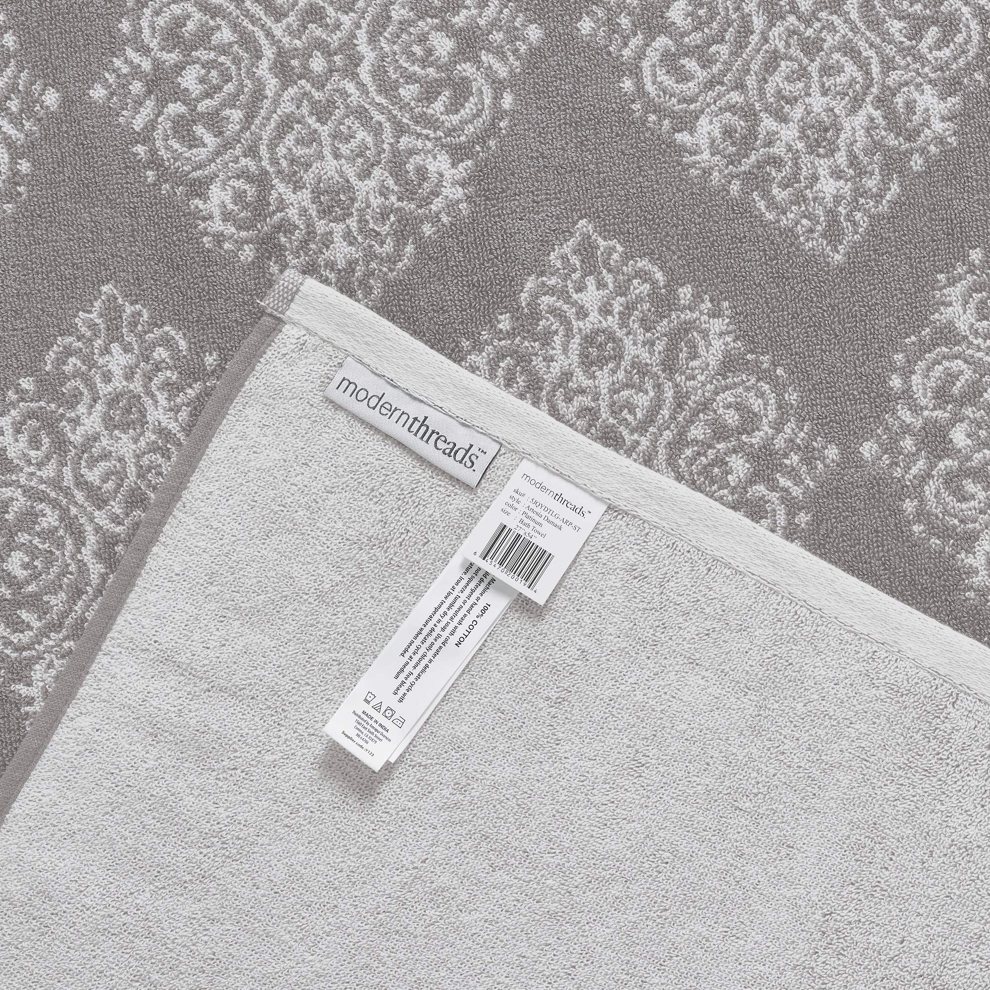 Amrapur Overseas | Artesia Damask 6 Piece Reversible Yarn Dyed Jacquard Towel Set (Grey)