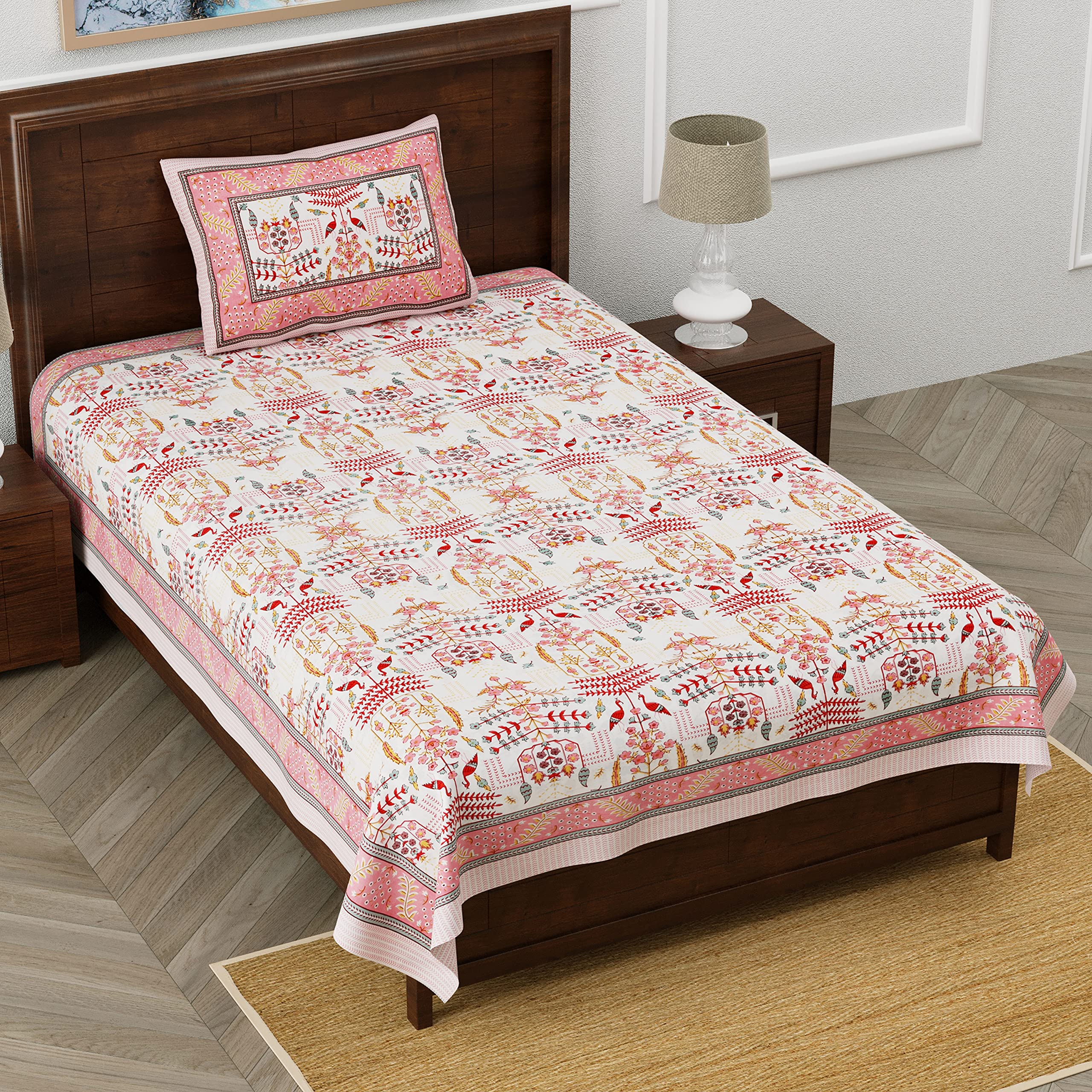 Easygoods Cotton Bedsheet For Single Bedsheet With 1 Pillow Cover 60X90 Inch, Handcrafted Bed Sheets (Peach-2)