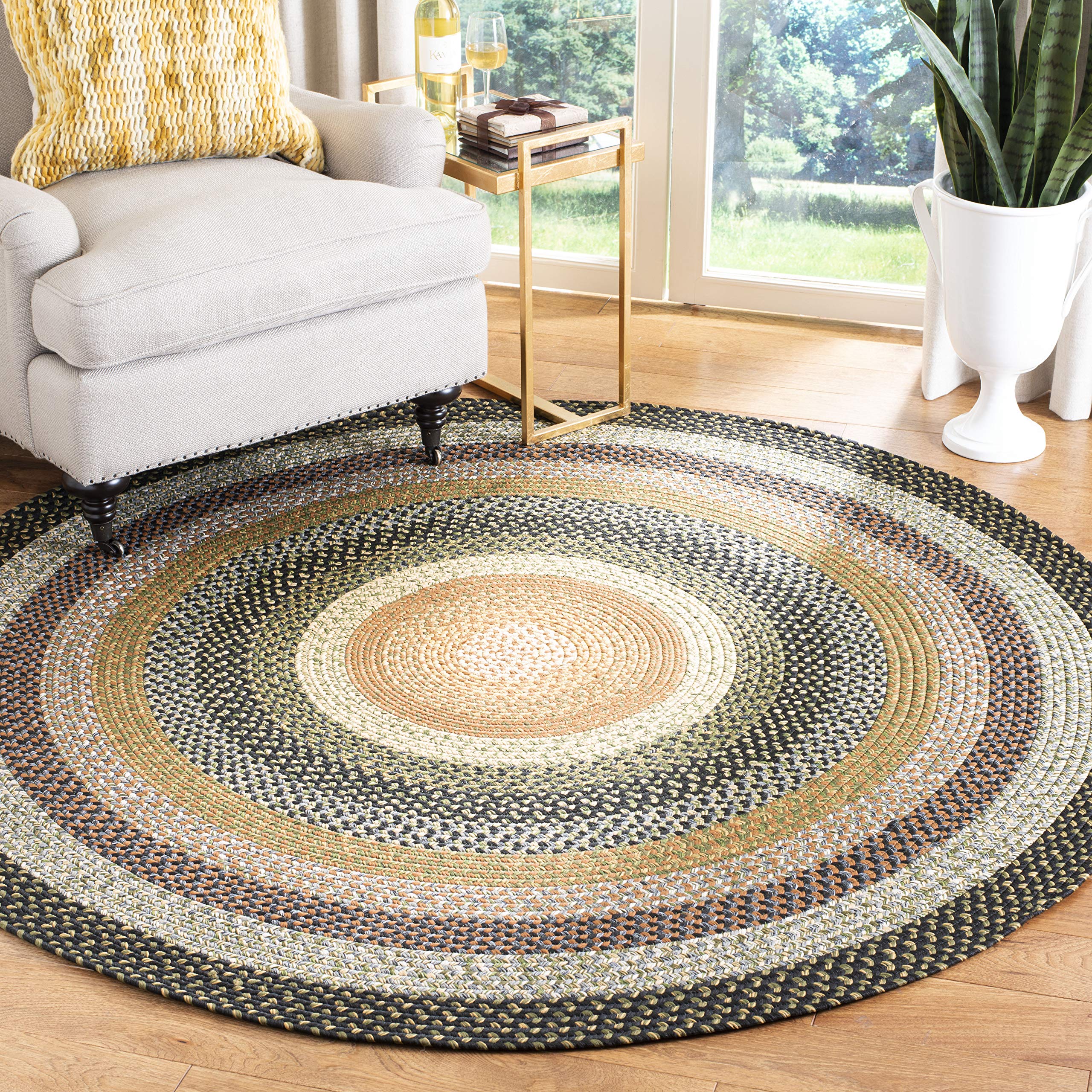 SAFAVIEH Braided Collection Area Rug - 6 Round, Multi, Handmade Country Cottage Reversible, Ideal for High Traffic Areas in Liv