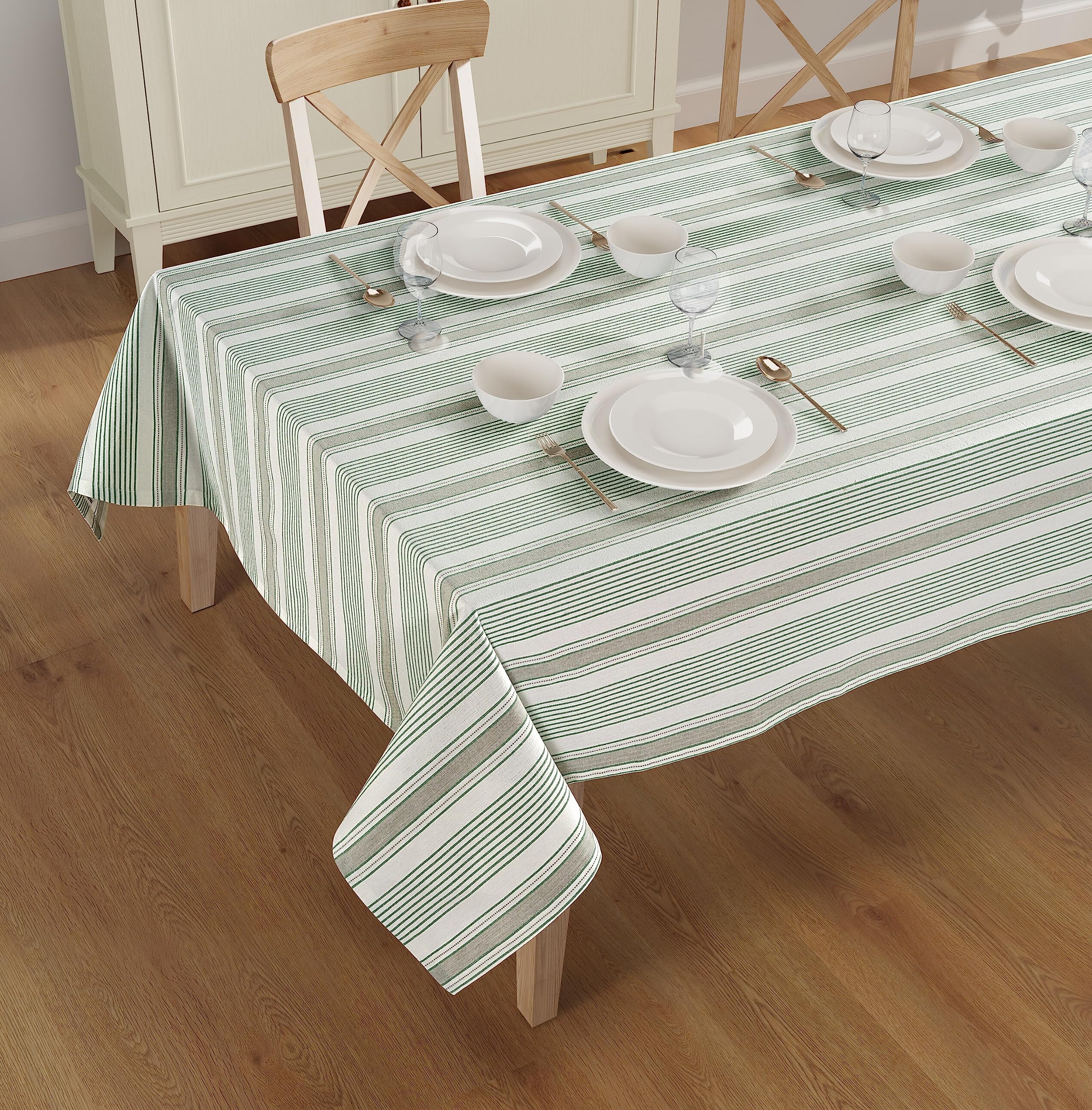 Casa De Lan Cotton Table Cloth - Rectangle Table Cover - Dobby Stripe Cover - Cotton Mitered Stitched - Table Covers For Kitchen