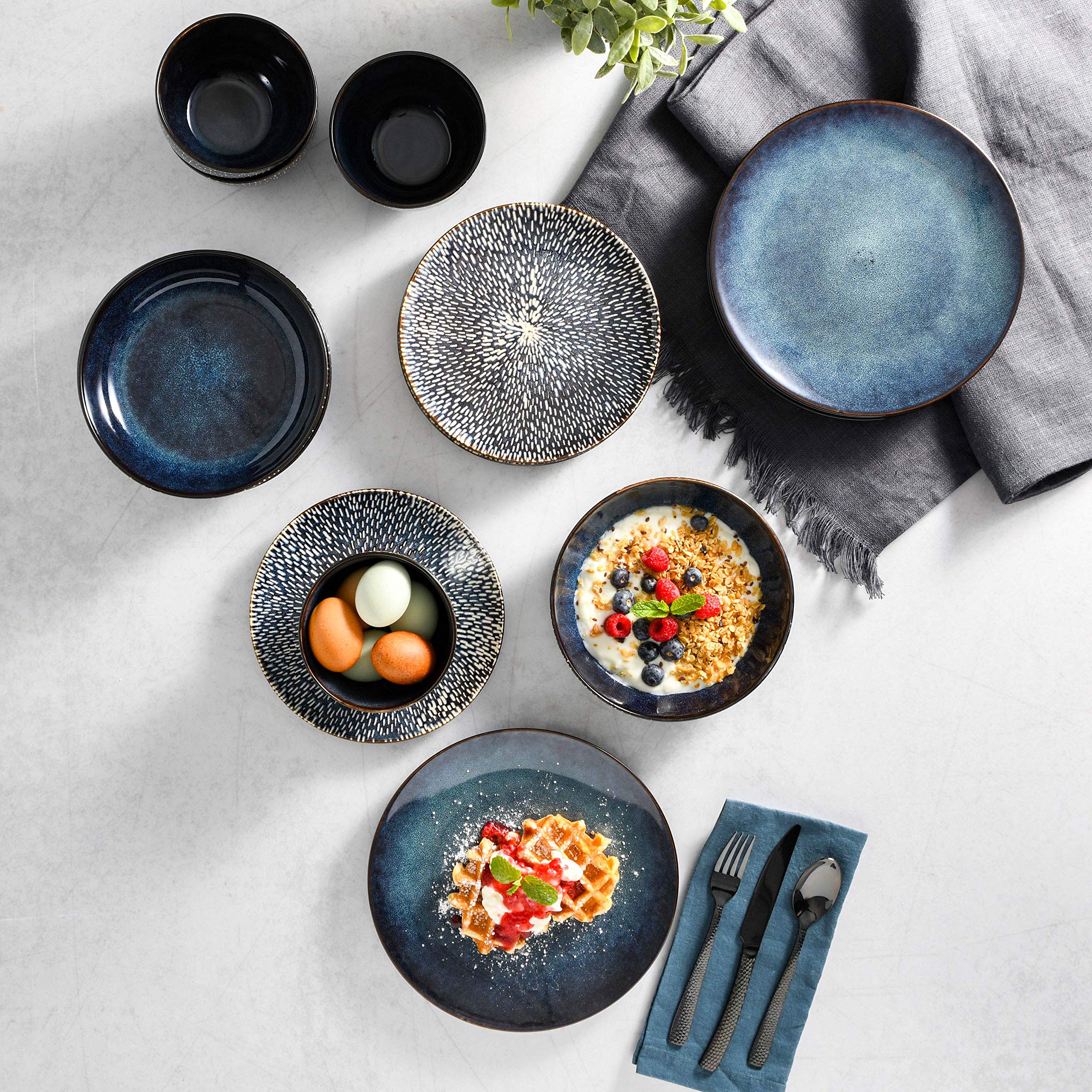 Gibson Elite Matisse 16-Piece Stoneware Dinnerware Set, Service for 4, Cobalt Blue, Model 99839.16RM