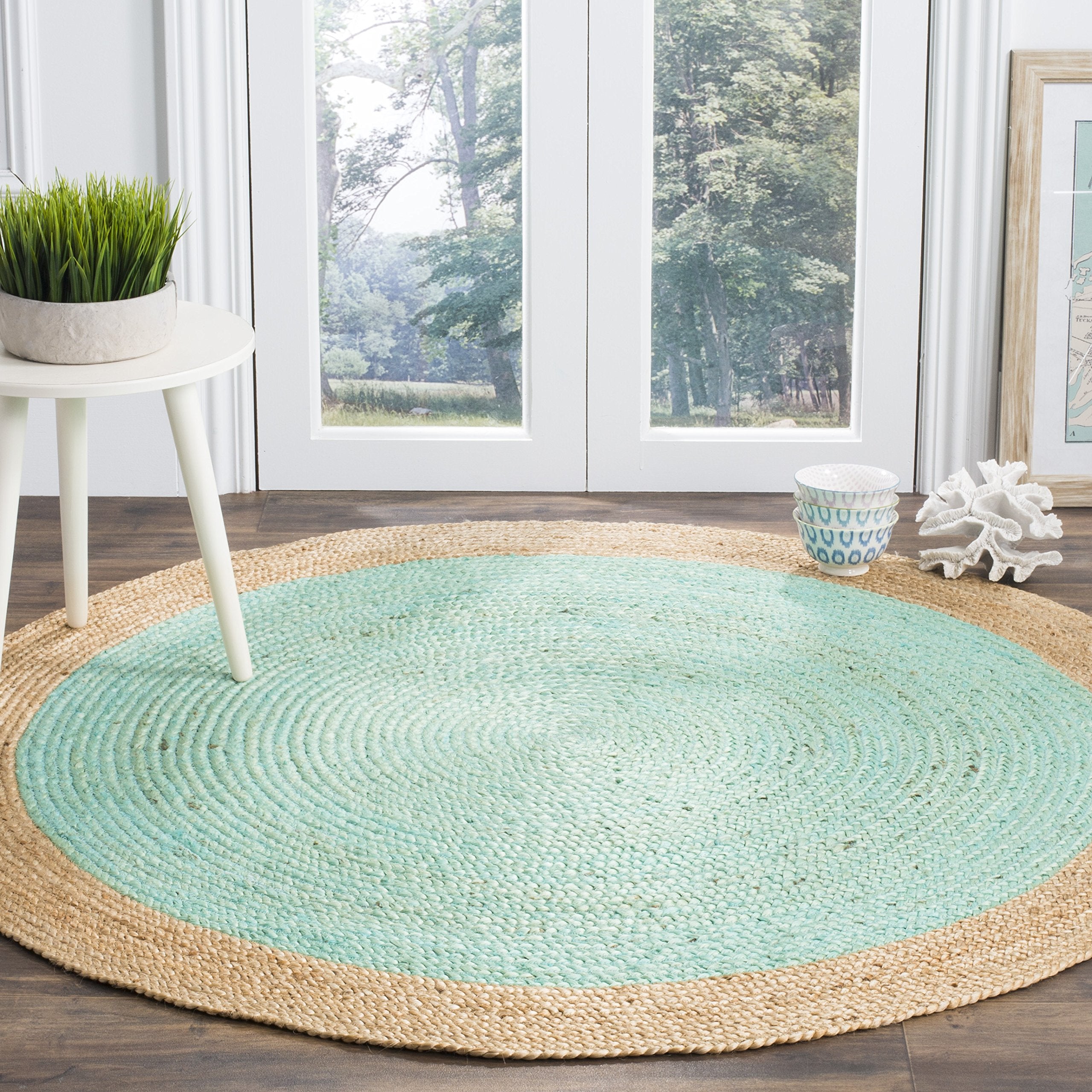 SAFAVIEH Natural Fiber Collection Area Rug - 5 Round, Natural & Natural, Handmade Boho Braided Jute, Ideal for High Traffic Are