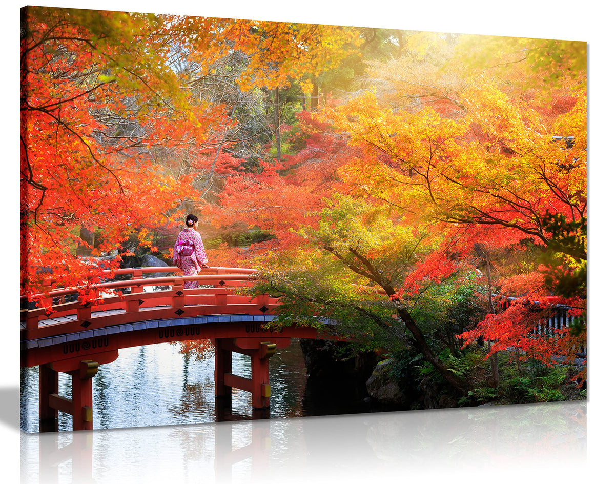 Japanese Autumn Leaves Trees Canvas Wall Art Picture Print (18X12)