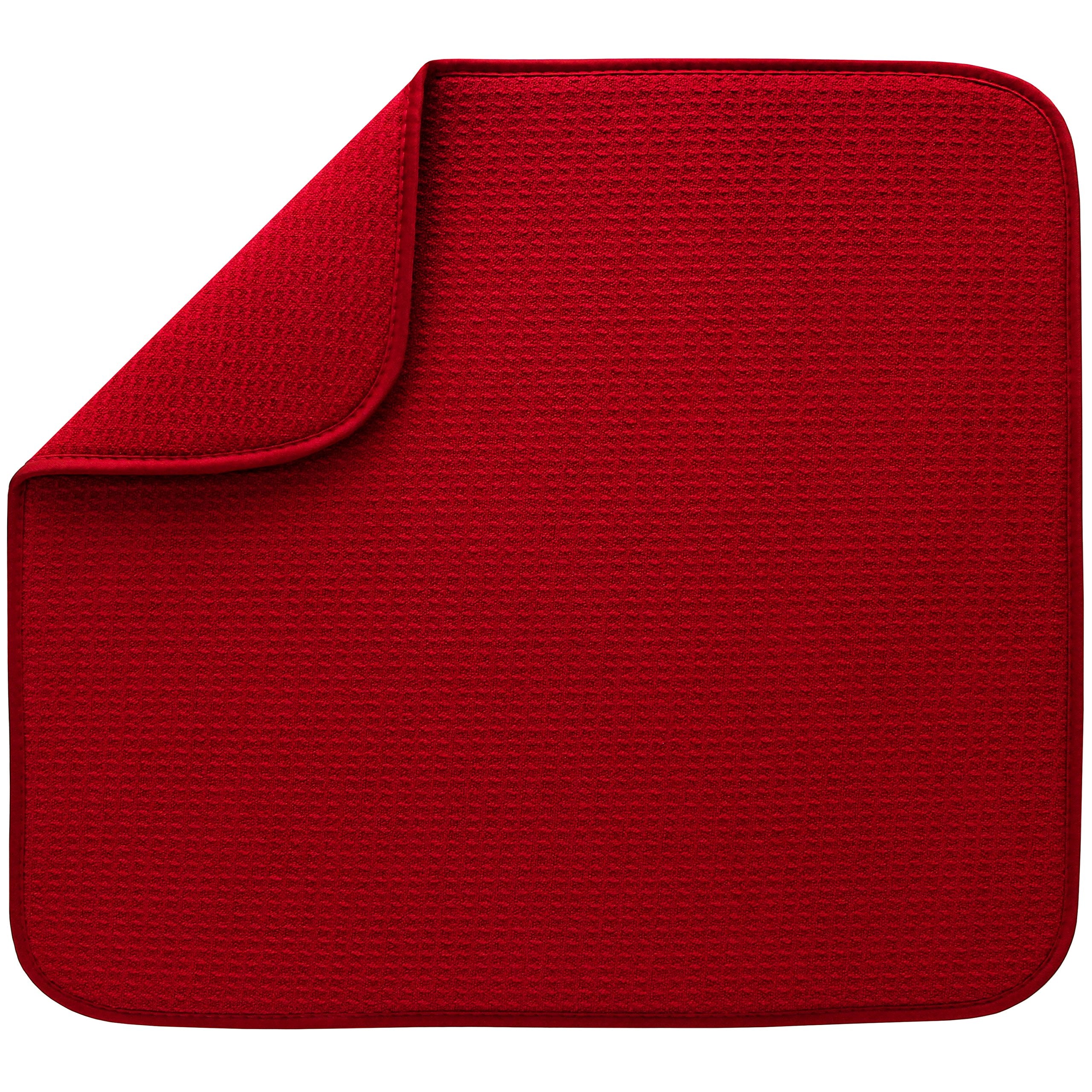 S&T Inc Dish Drying Mat For Kitchen, Absorbent, Reversible Microfiber Dish Mat, 16 Inch X 18 Inch, Red