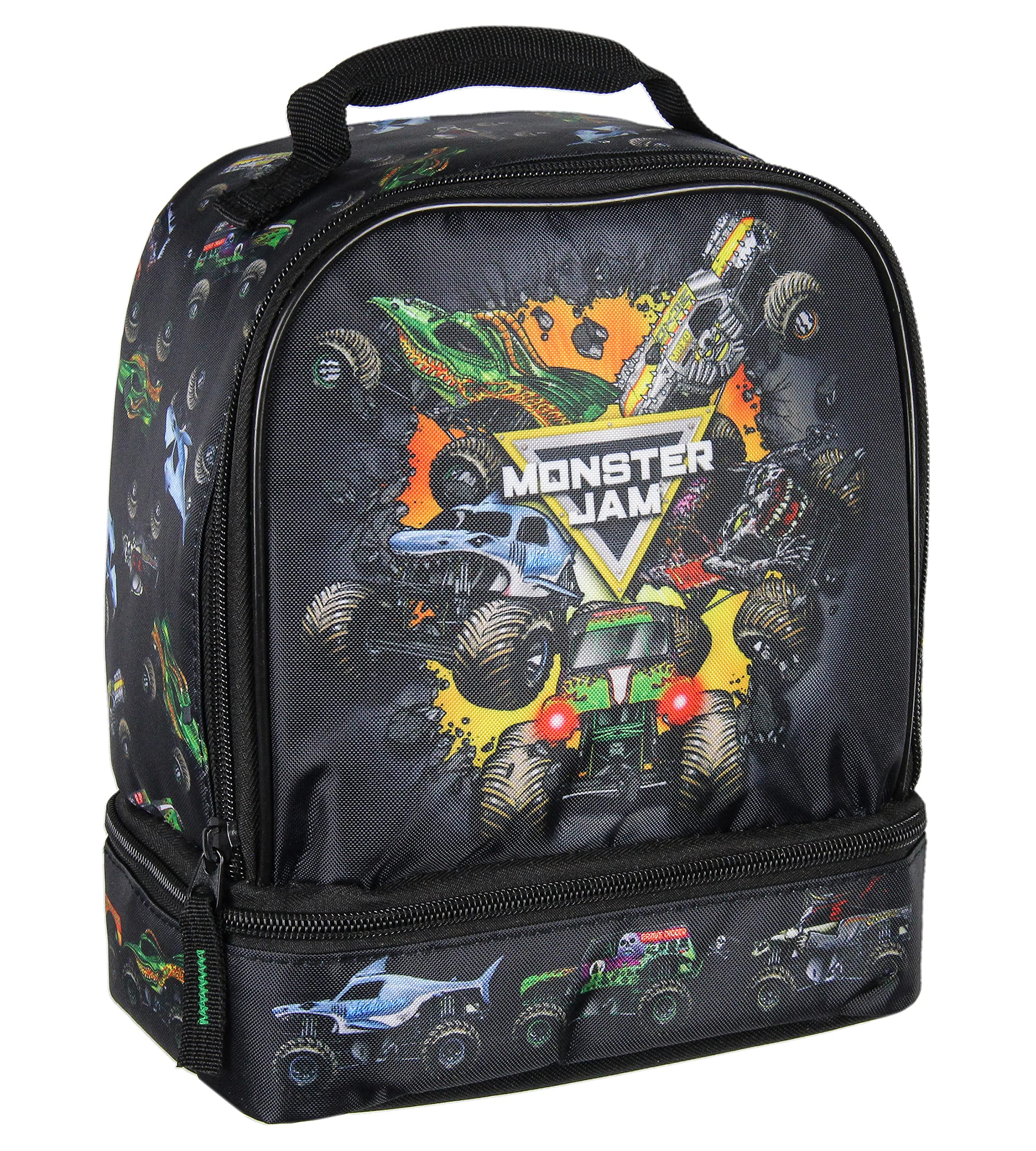 INTIMO Monster Jam Grave Digger Megalodon Pirates Curse Dual Compartment Lunch Box Bag 9.5