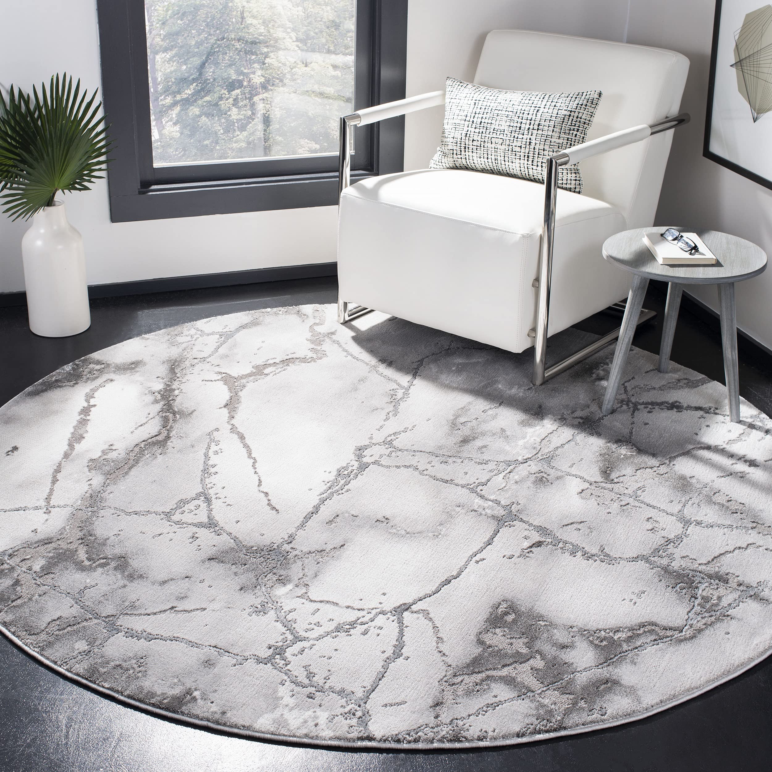 SAFAVIEH Craft Collection 4 Round Grey / Silver CFT877G Modern Abstract Non-Shedding Dining Room Entryway Foyer Living Room Bed