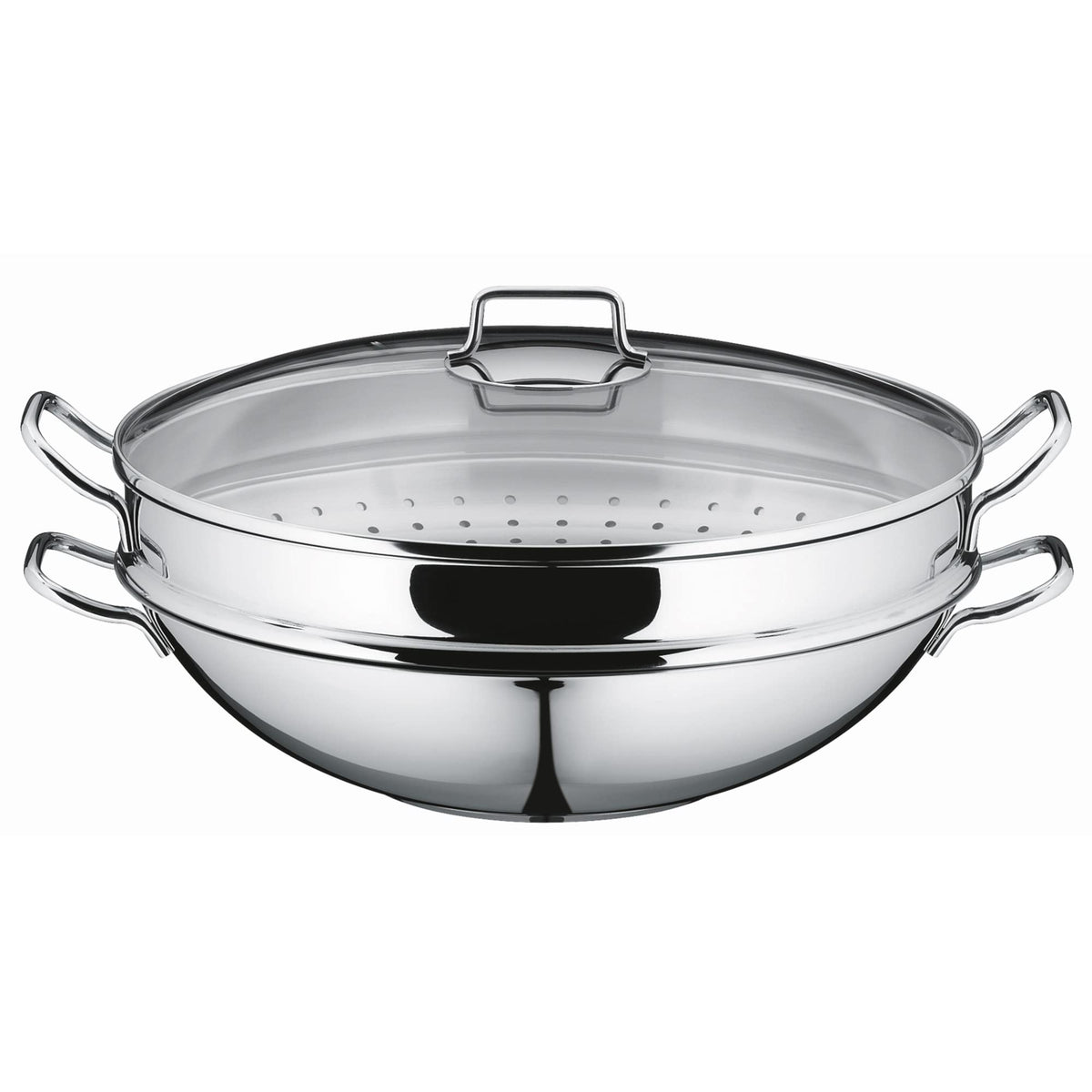 Wmf Wok-Set 2-Pieces Macao Uncoated  36Cm Party Pouring Rim Stainless Steel Handle Cromargan Stainless Steel Suitable For Induct